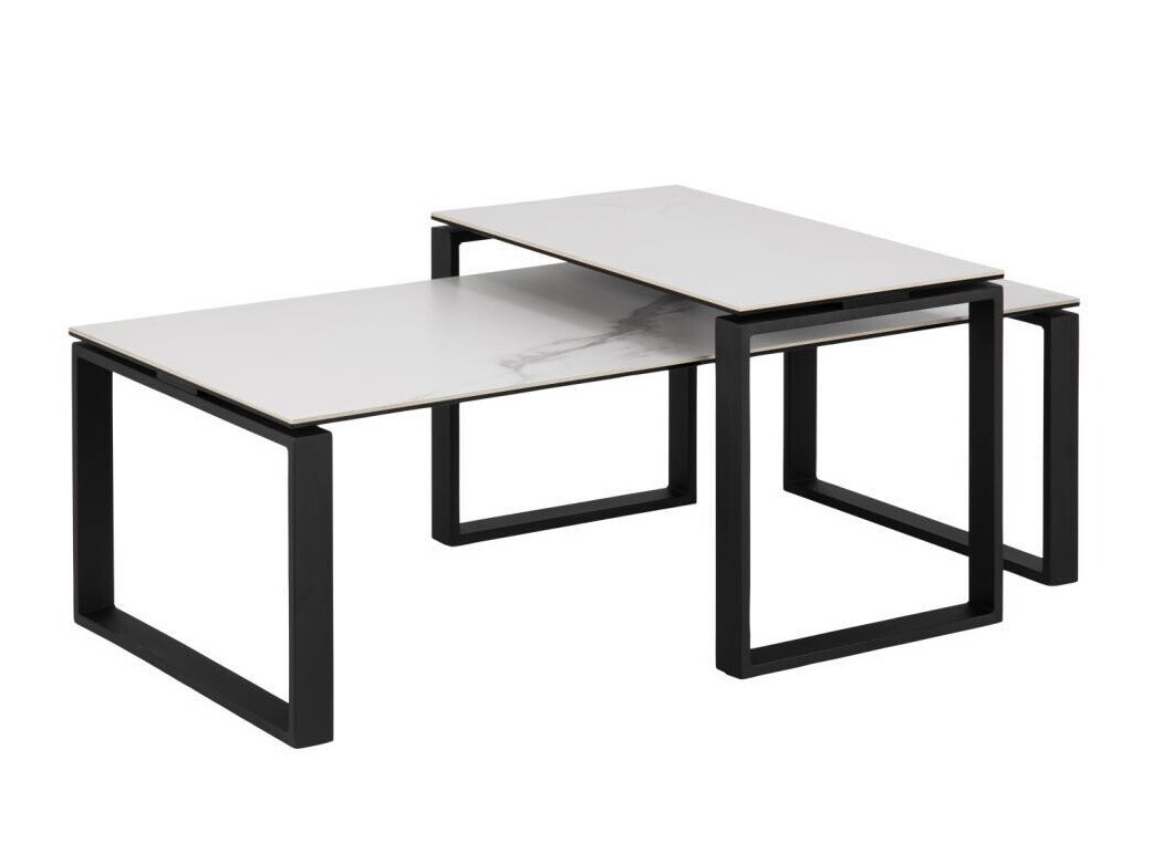 Set stočića za kafu Norsica 421 (Beli mermer + Crno)