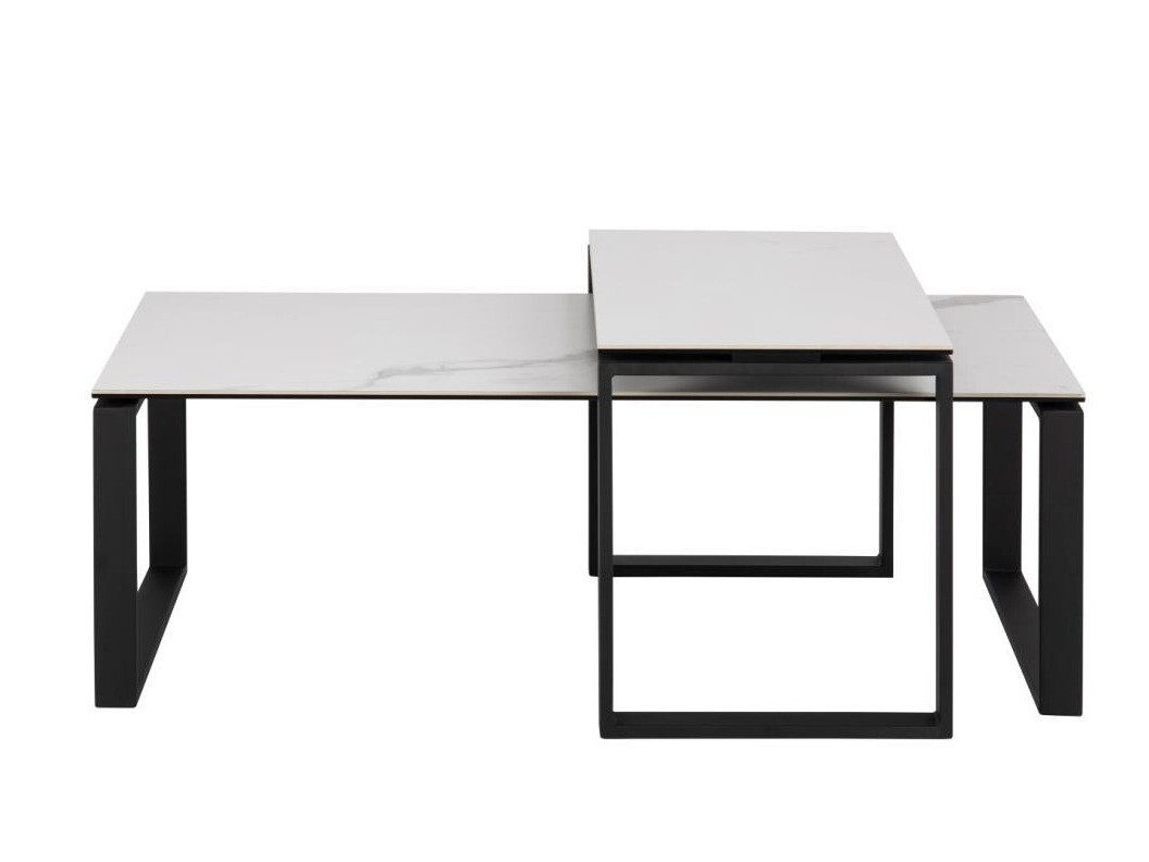 Set stočića za kafu Norsica 421 (Beli mermer + Crno)