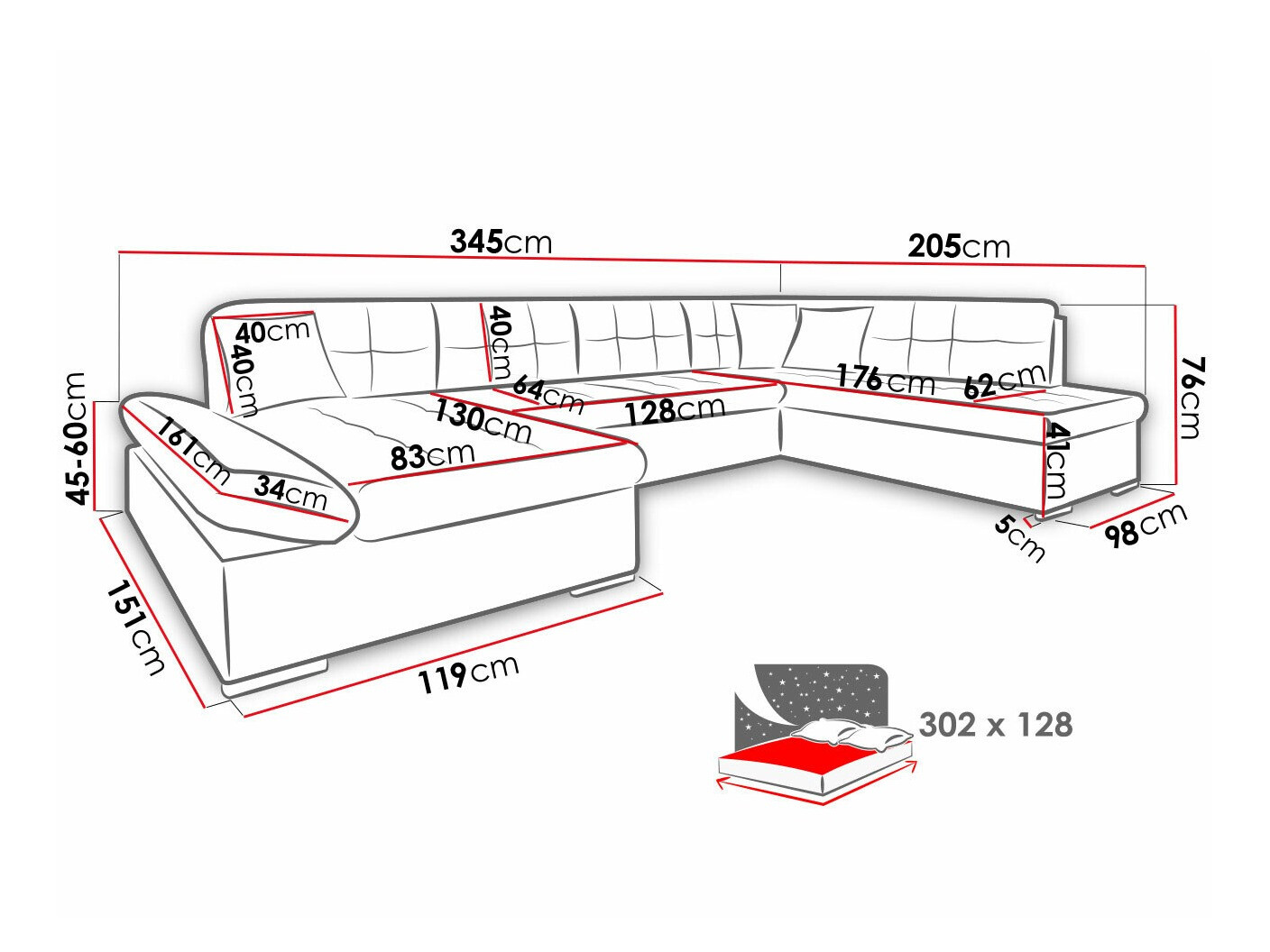 Ugaona sofa Comfivo 173 (Fragola 20)