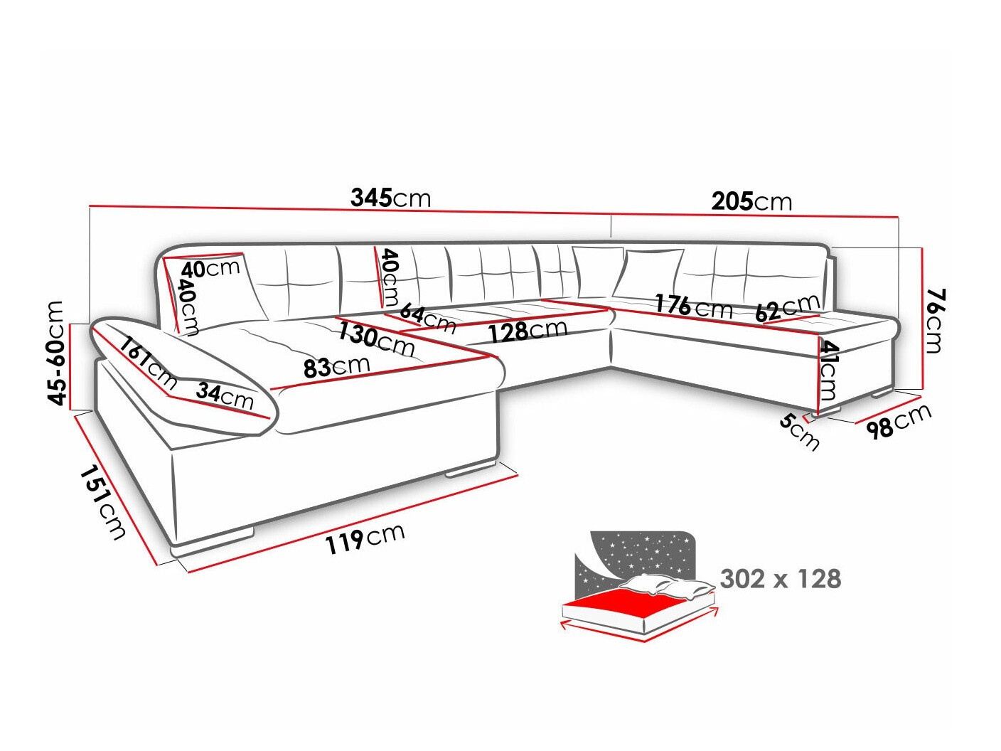Ugaona sofa Comfivo 173 (Fragola 20)