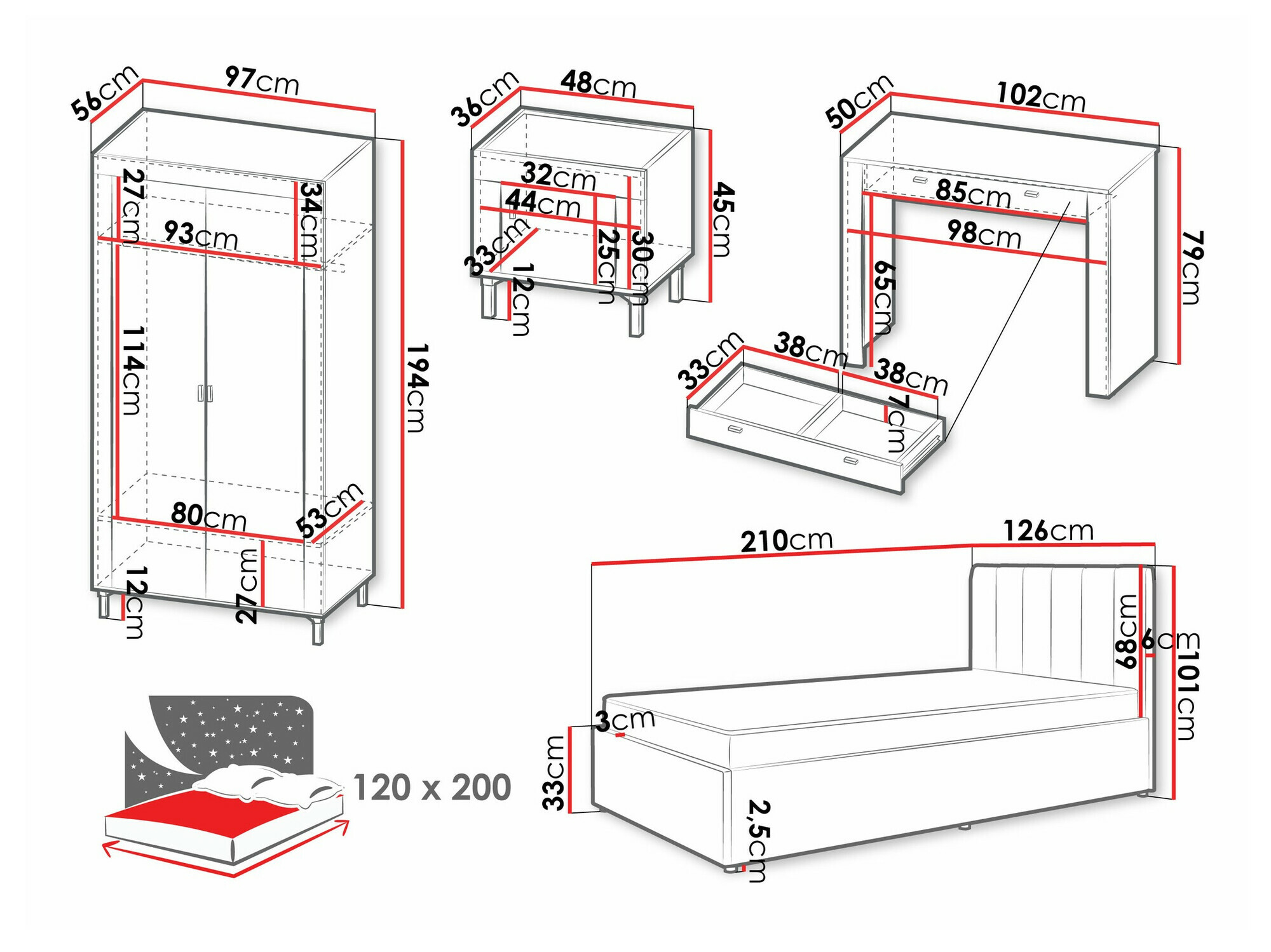 Set spavaća soba Mormavu 112 (Mat belo + Sivo)