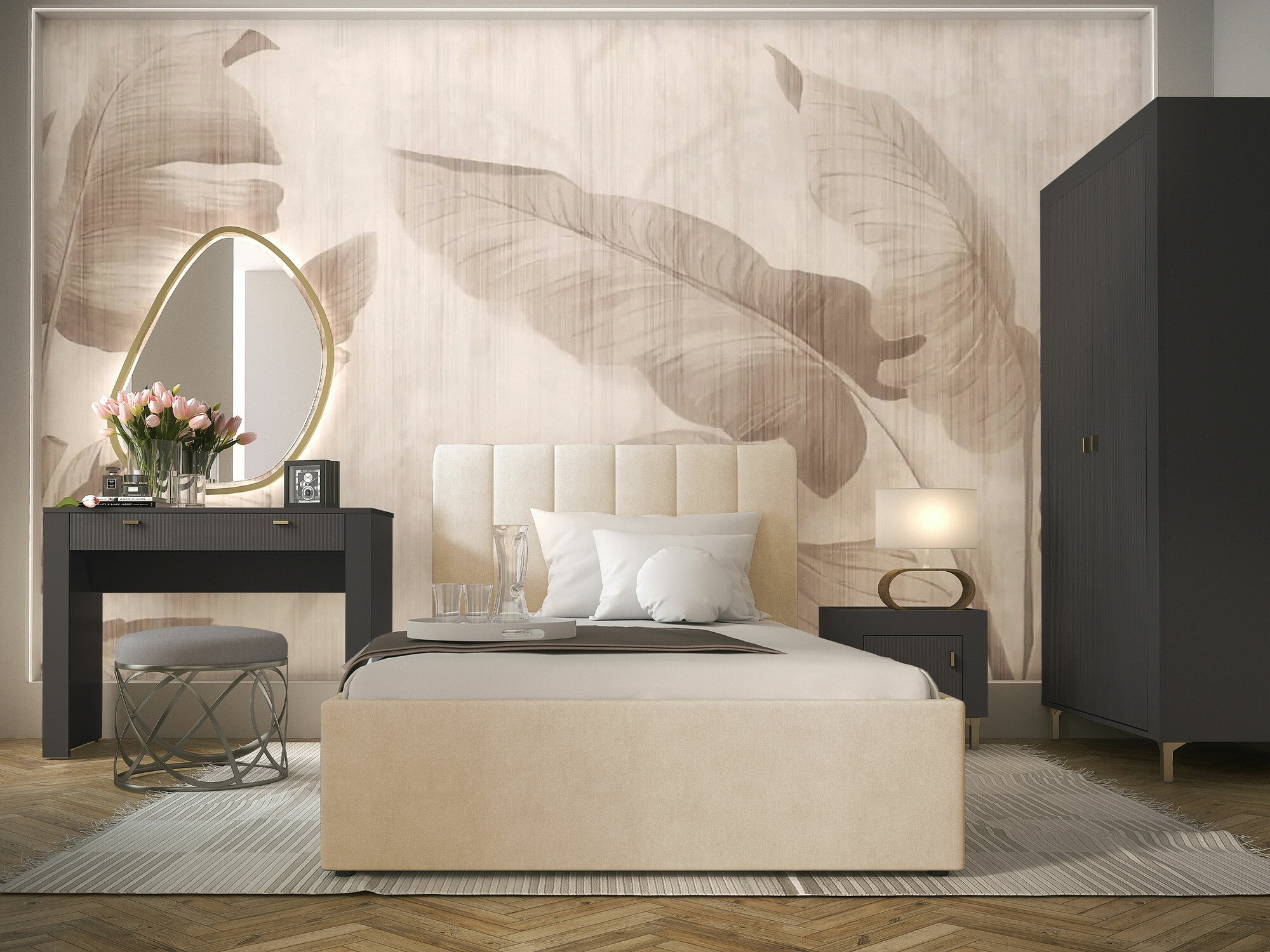 Set spavaća soba Mormavu 112 (Mat crna + Bež)