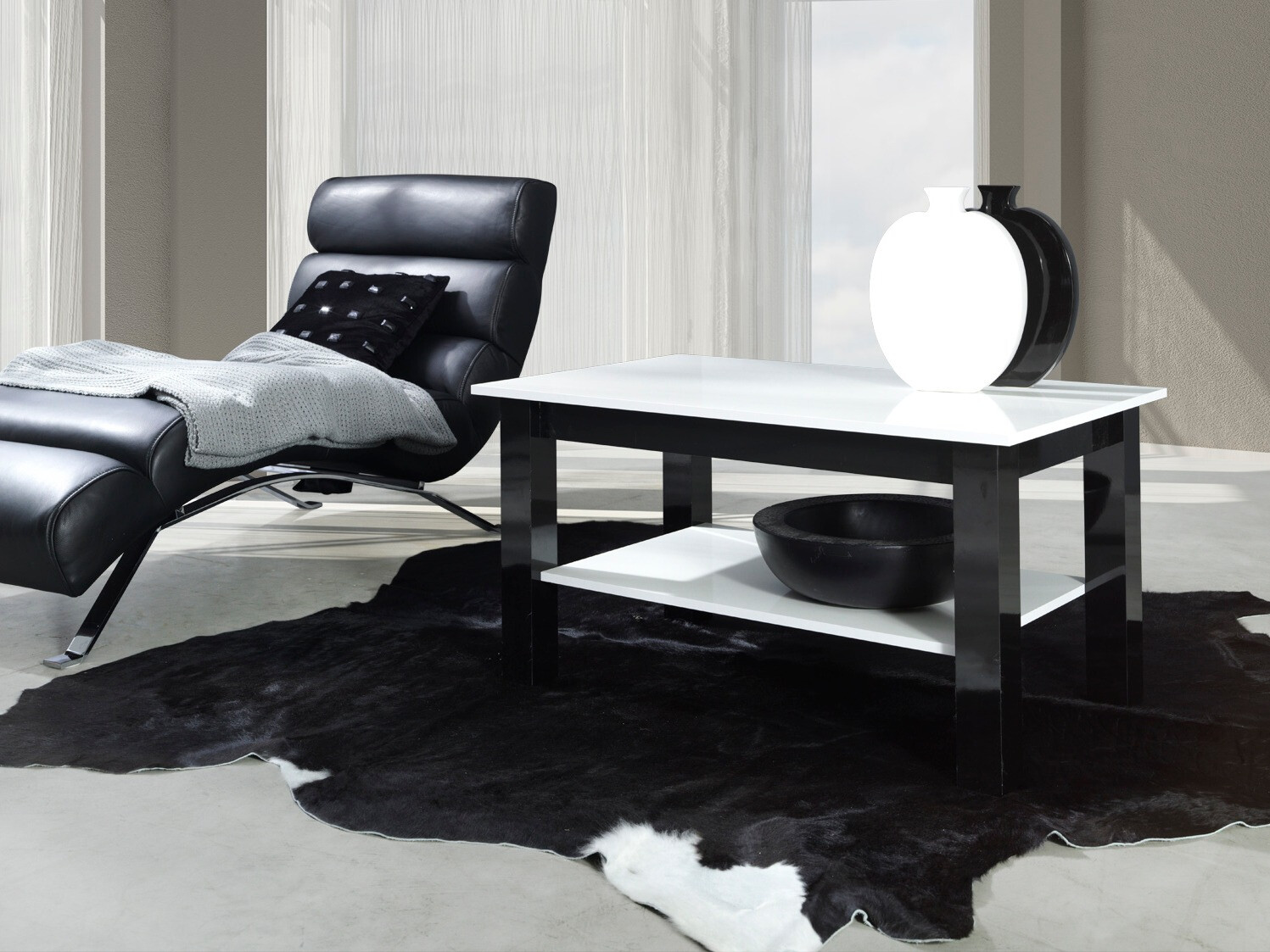 Stočić za kafu Murrieta 114 (Sjajno belo + Crna visoki sjaj)