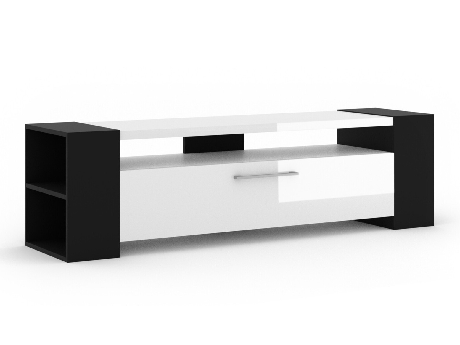 TV komoda Buffalo 150 (Crno + Sjajno belo)