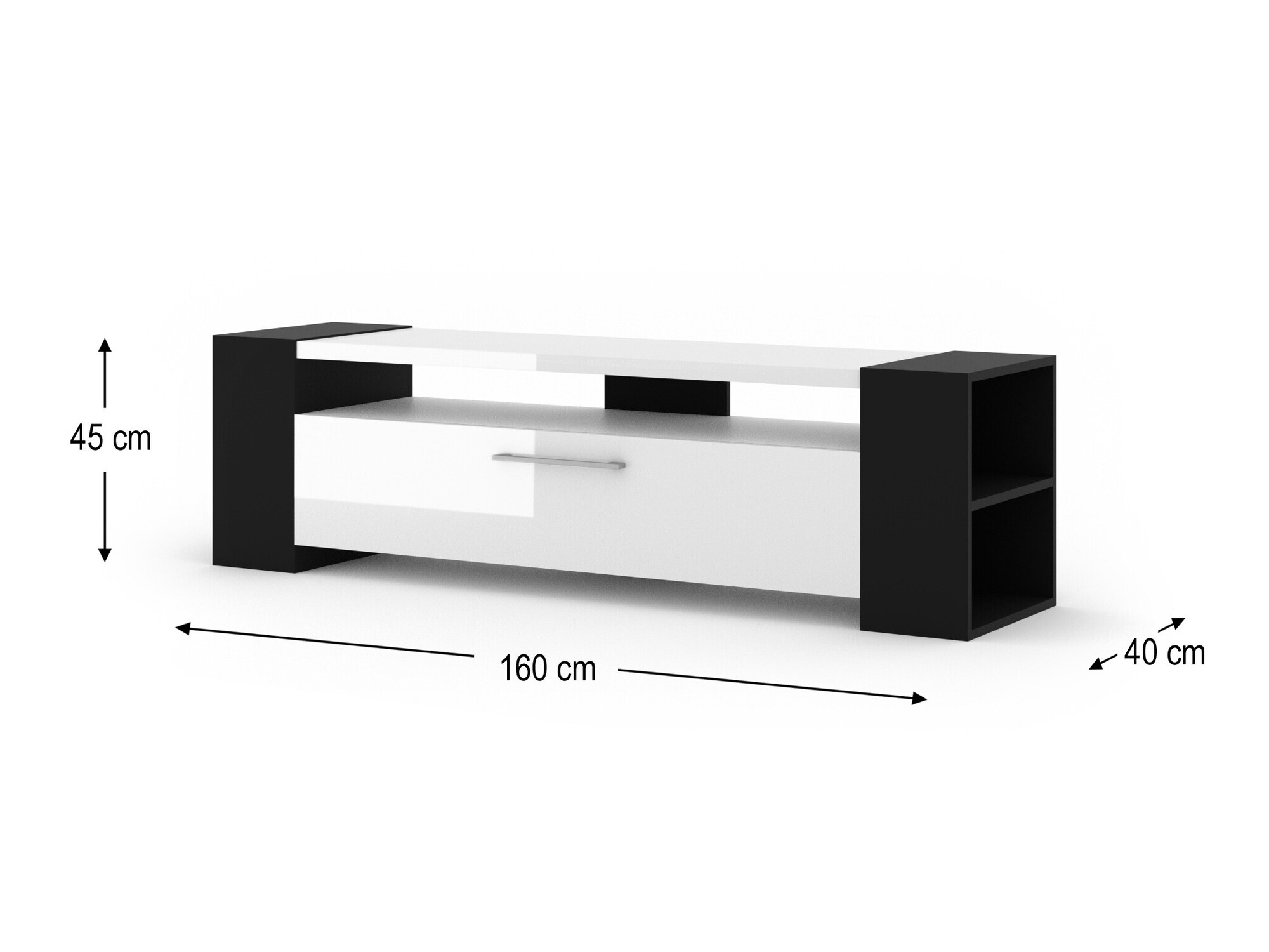 TV sto Buffalo 150 (Crno + Sjajno belo)