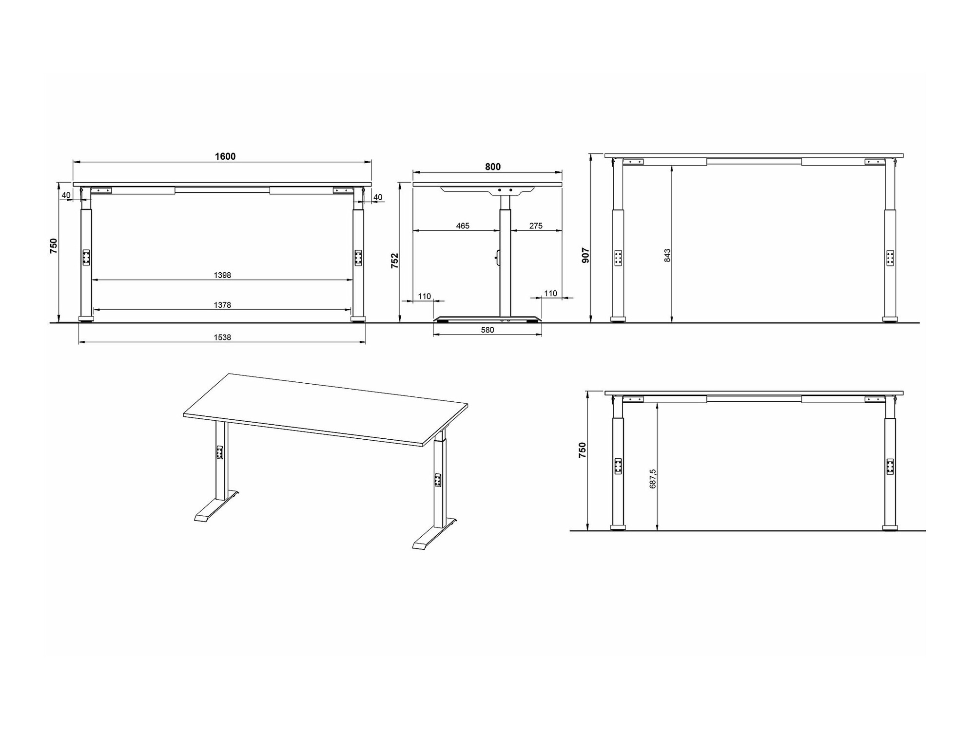 Kancelarijski sto Sacramento 421 (Belo + Srebrna)