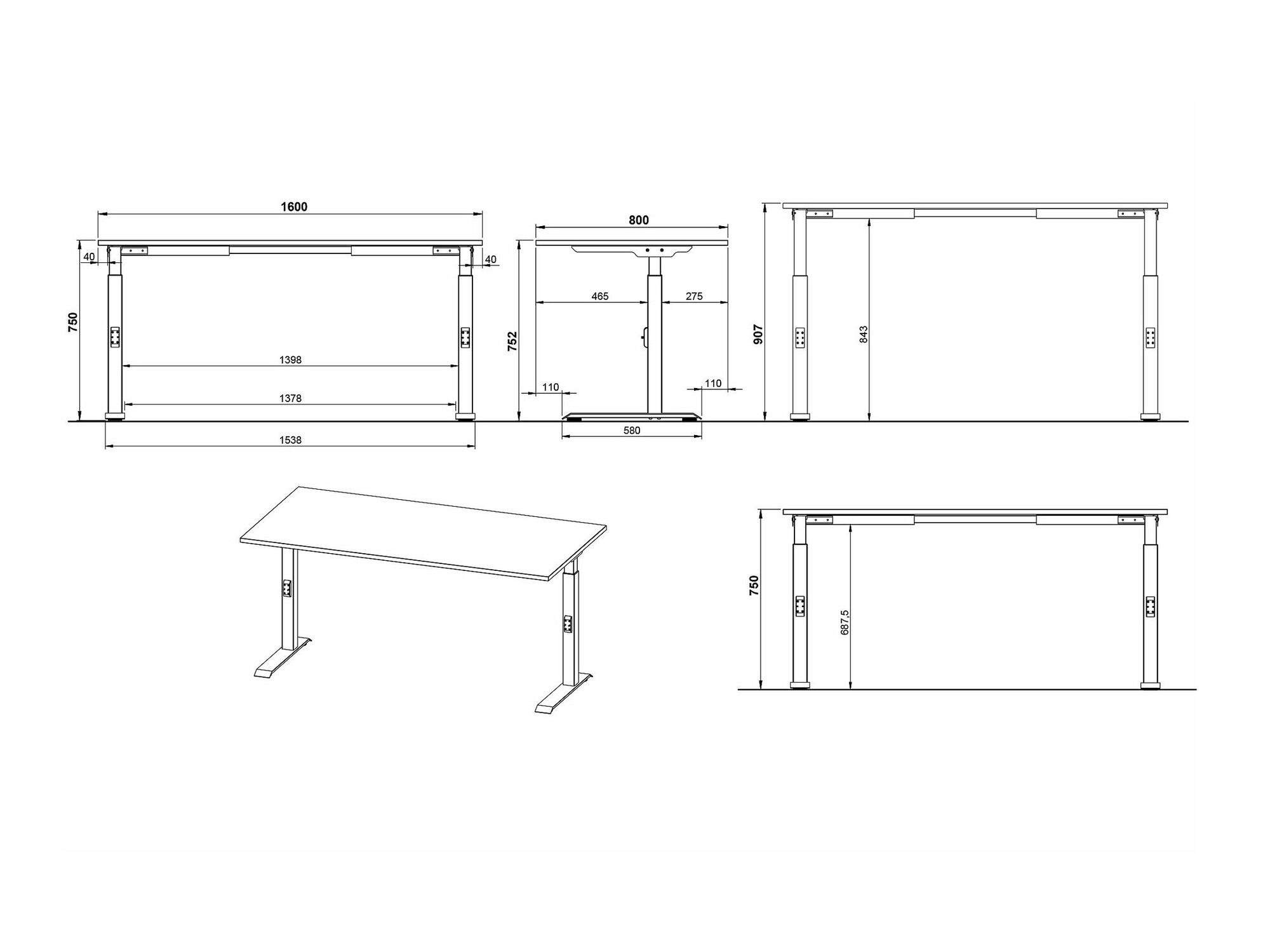 Kancelarijski sto Sacramento 421 (Sivo + Srebrna)