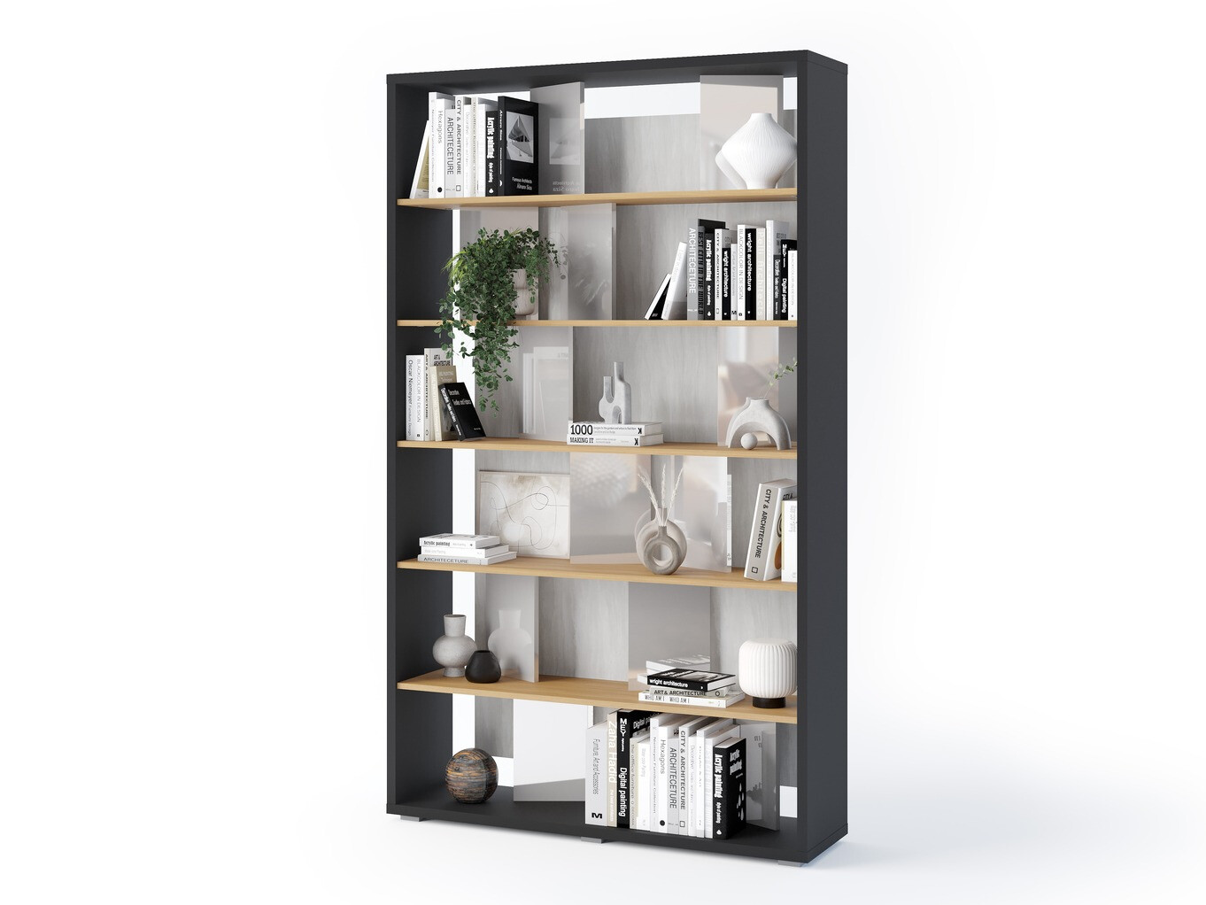 Polica Fresno 154 (Glossy gray + Graphite + Hrast)