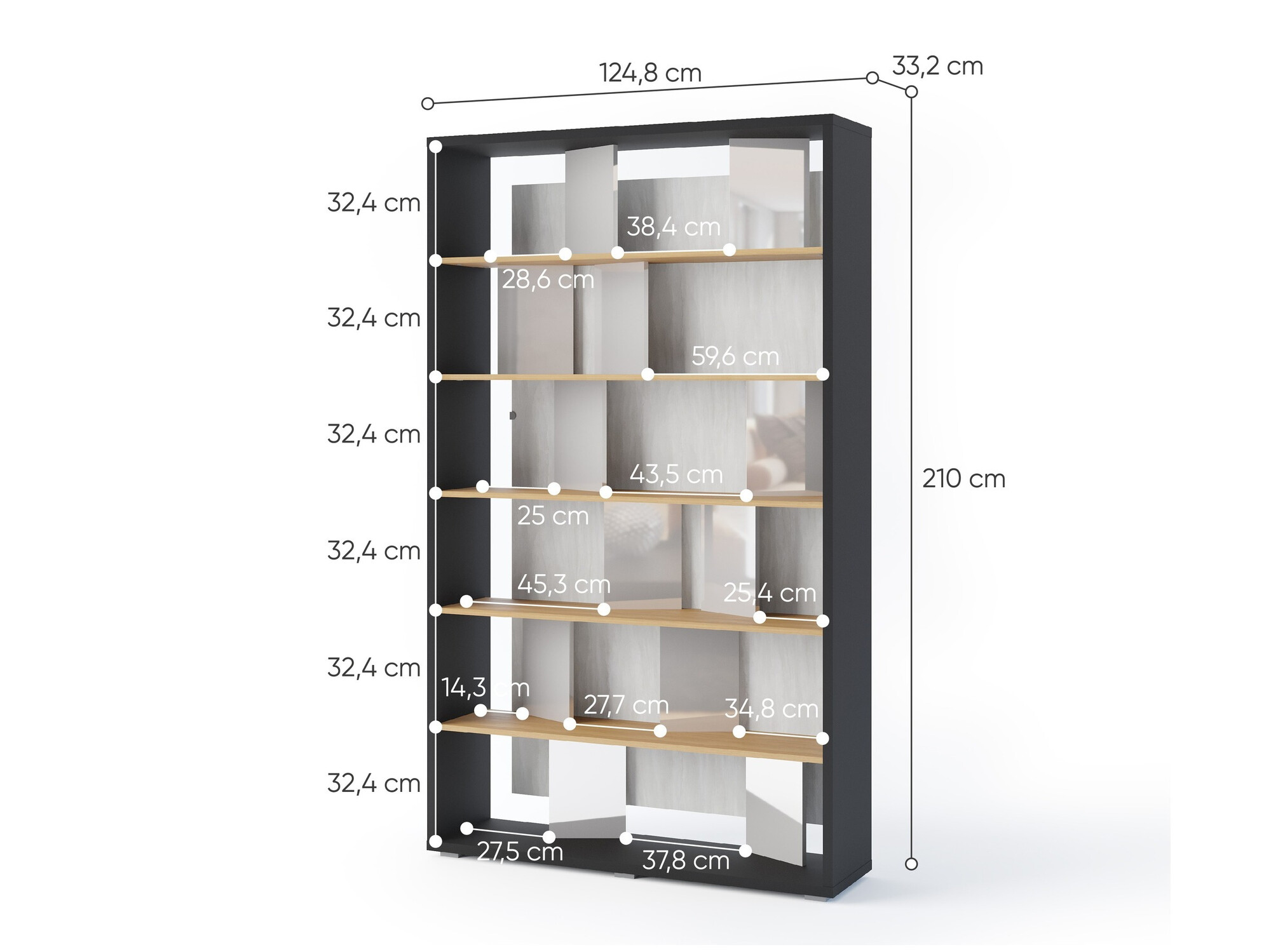 Polica Fresno 154 (Sjajno siva + Grafit + Hrast)