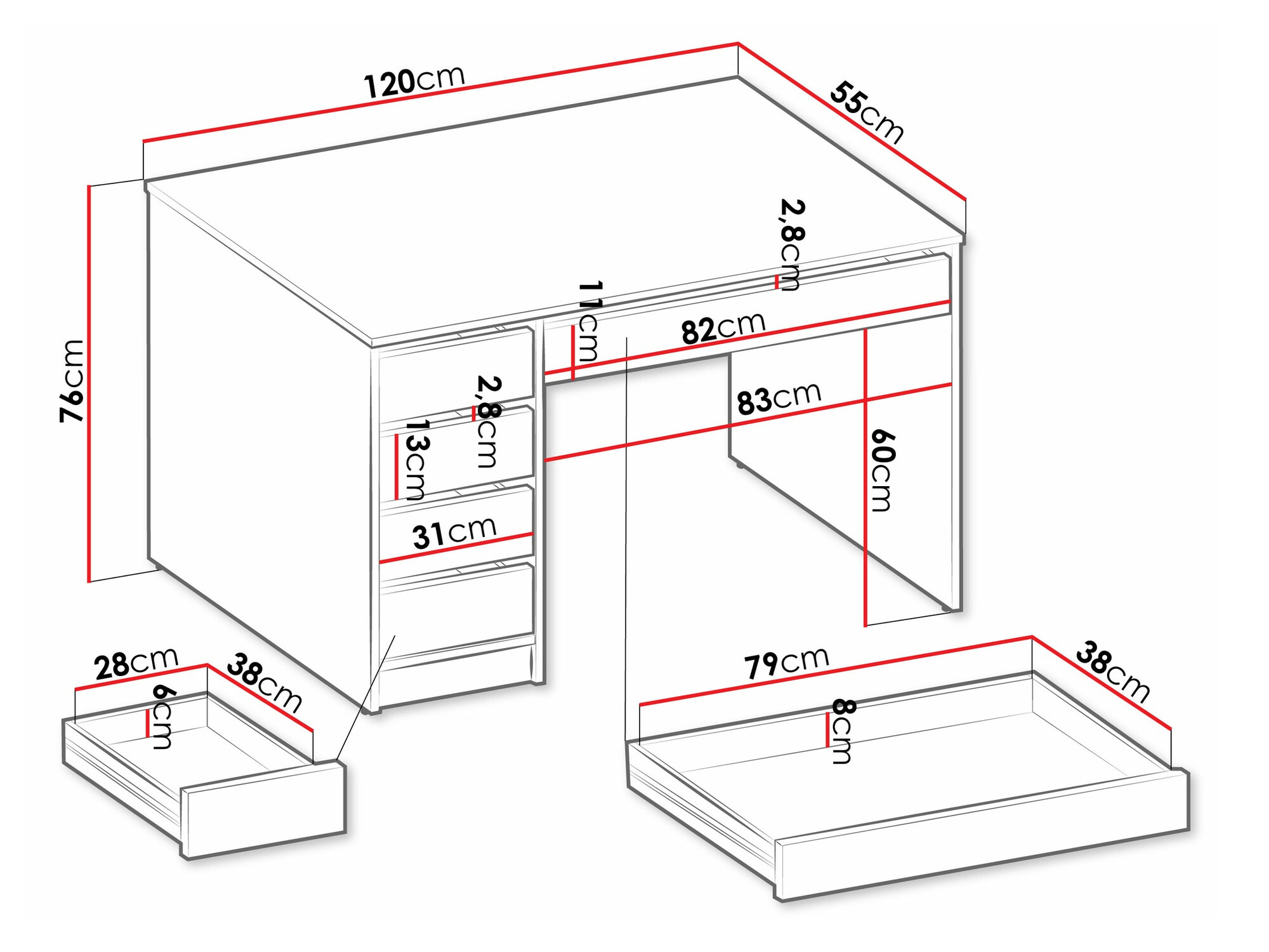 Kancelarijski sto Comfivo 312 (Belo + Sjajno belo)