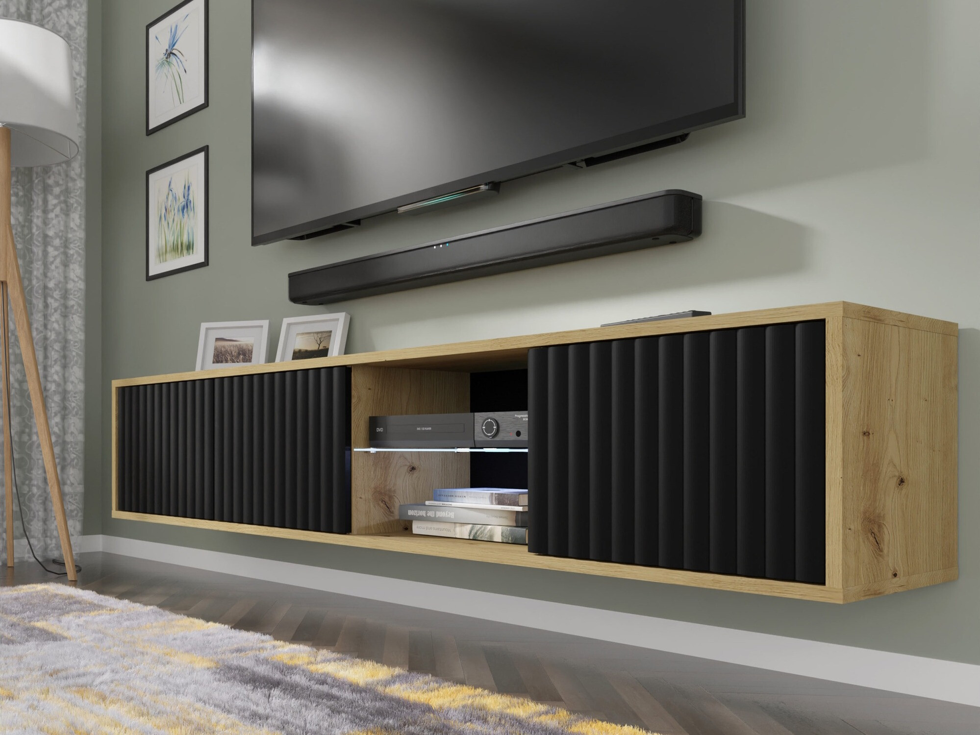 TV komoda Buffalo 181 (Mat crna + Artisan hrast)