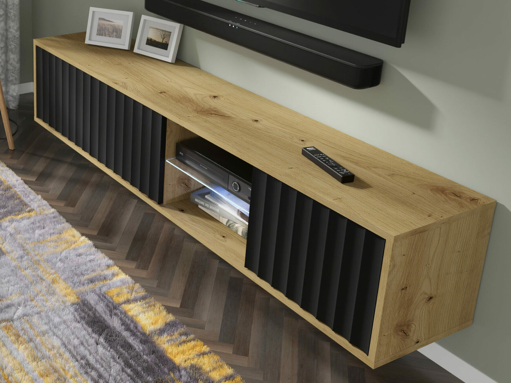 TV sto Buffalo 182 (Mat crna + Zanatski hrast)