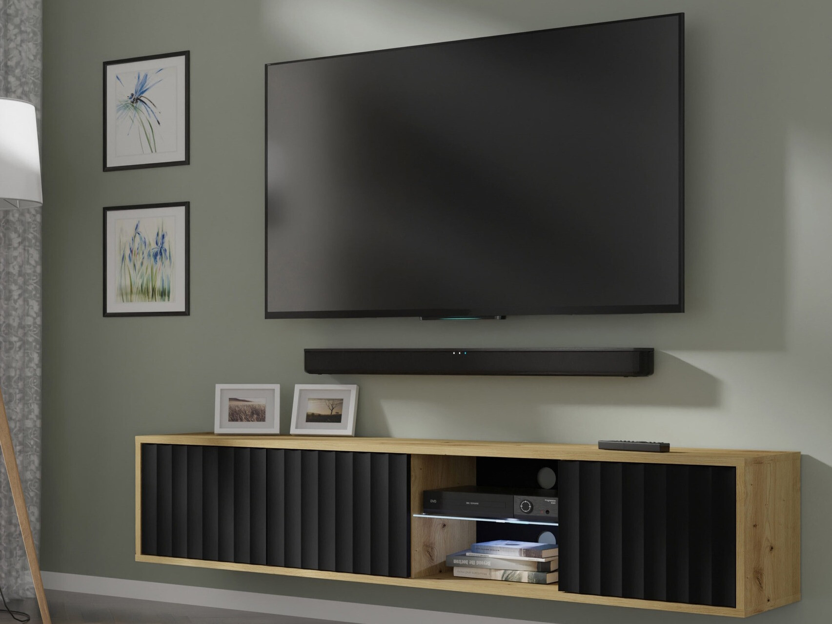 TV sto Buffalo 182 (Mat crna + Zanatski hrast)