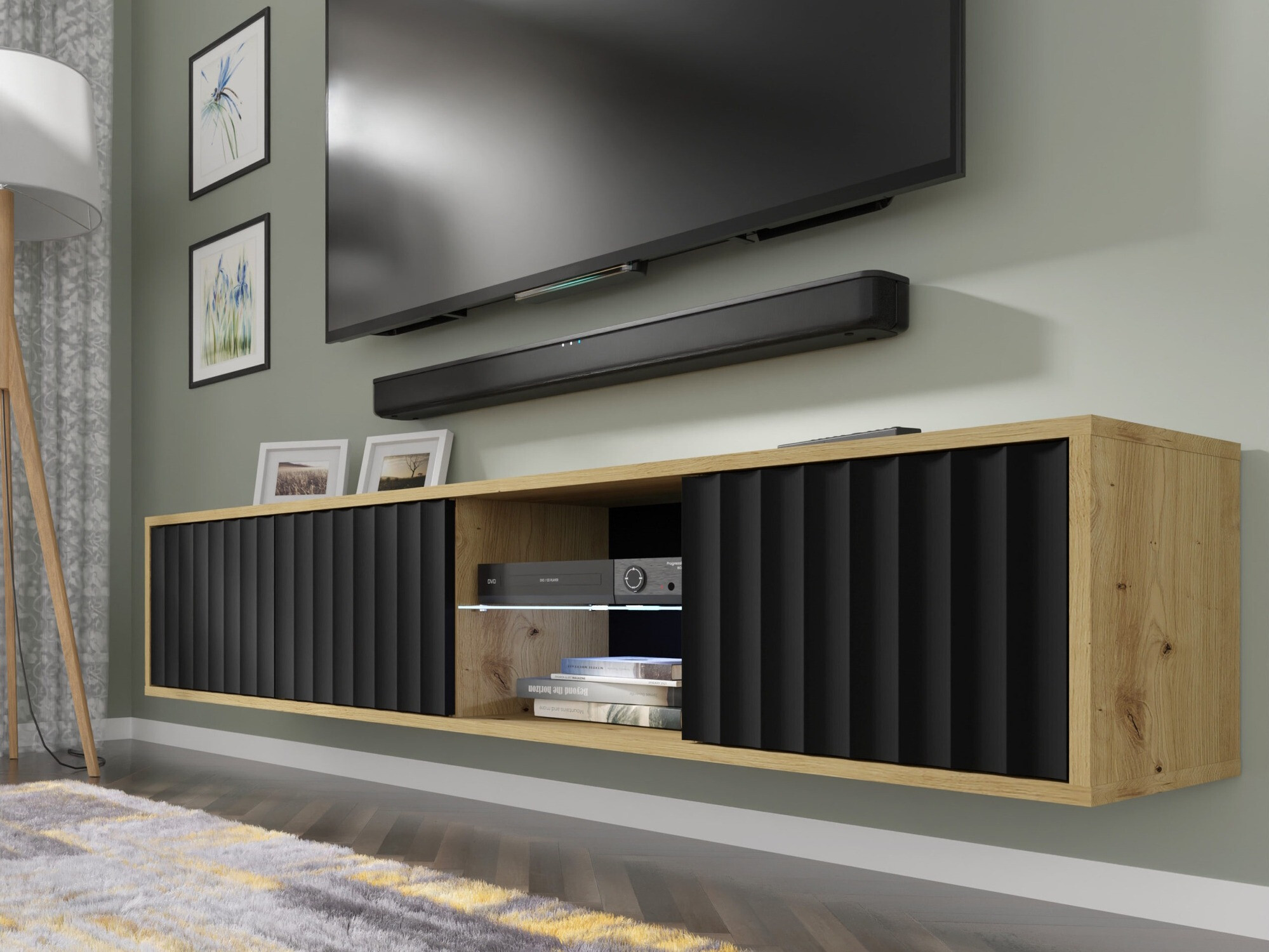 TV sto Buffalo 182 (Mat crna + Zanatski hrast)