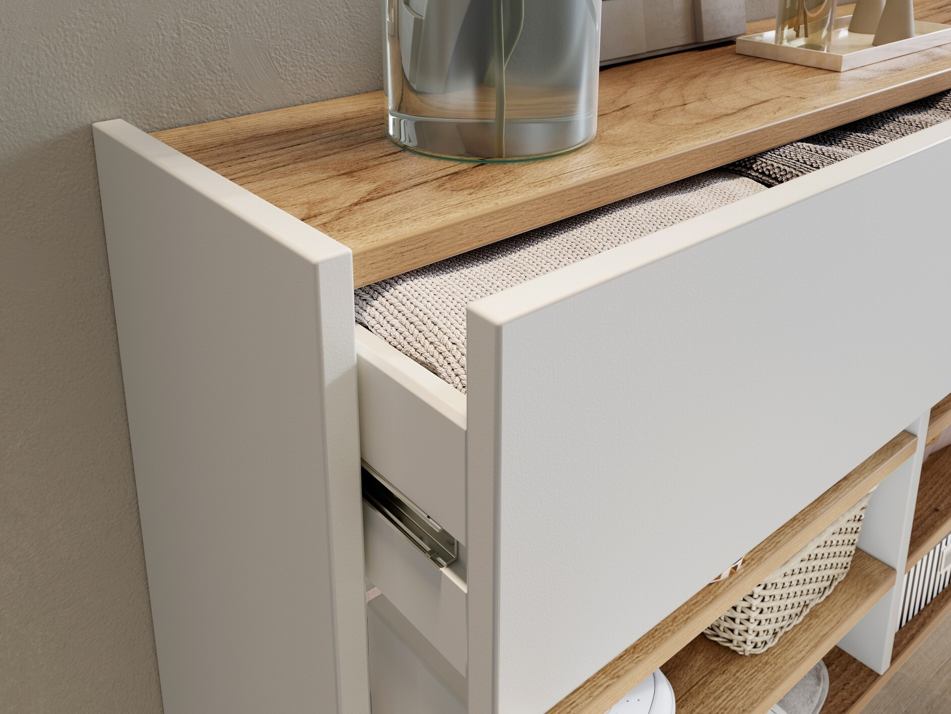 Polica za obuću Cirsale 102 (Belo + Navarra hrast)