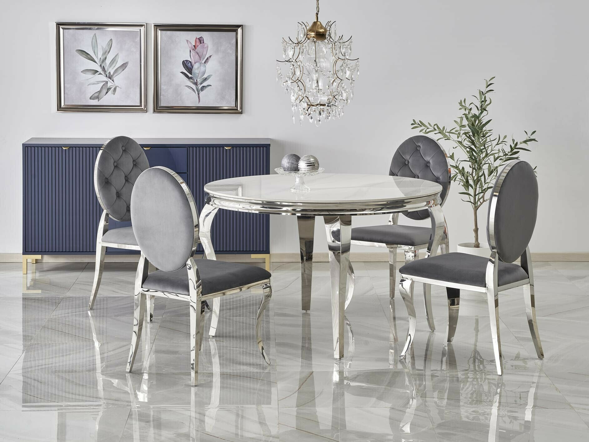 Trpezarijski set Houston 1828 (Beli mermer + Sivo)