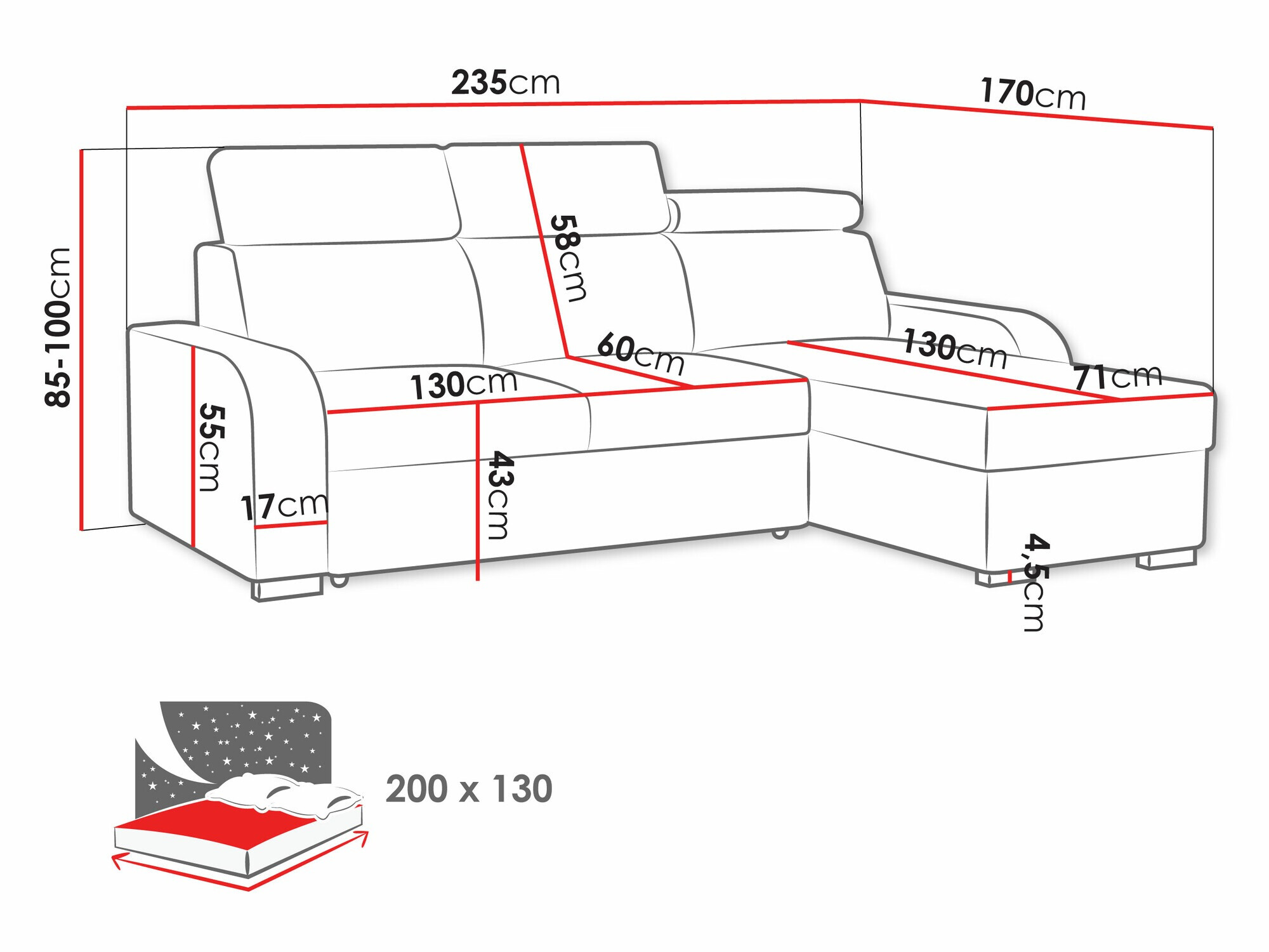 Ugaona sofa Etrcala 100 (Crown 11)
