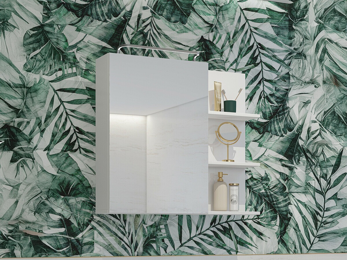 Ormarić za kupatilo sa ogledalom Tecavu 102 (Sjajno belo + Belo)