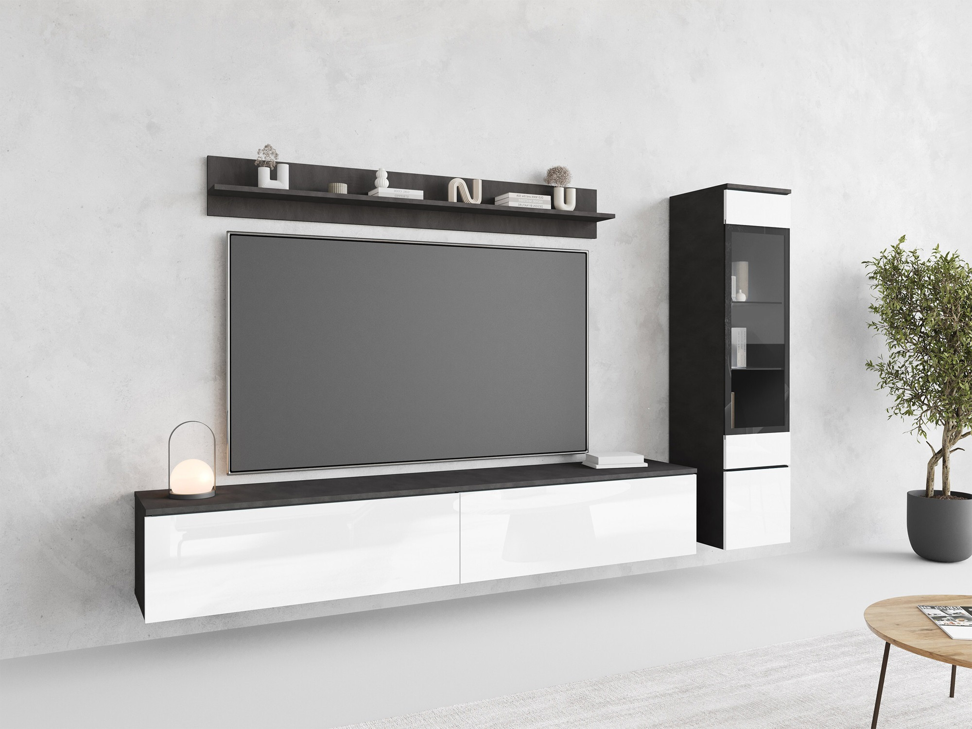 Set za dnevnu sobu Mirfivo 100 (Matera siva + Sjajno belo)