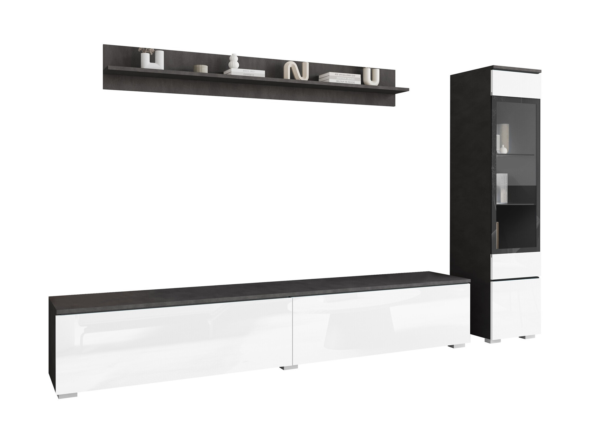 Set za dnevnu sobu Mirfivo 100 (Matera siva + Sjajno belo)