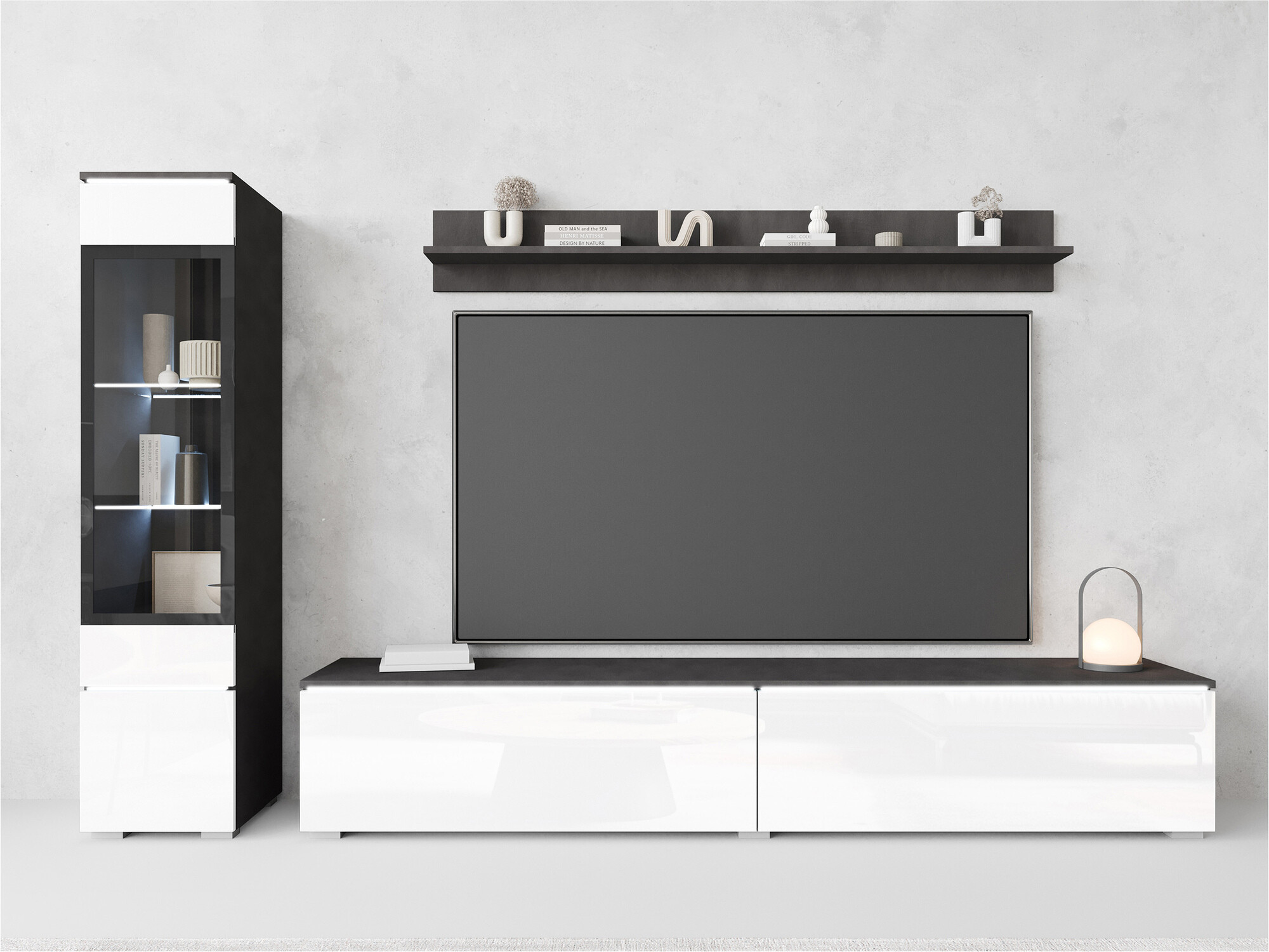 Set za dnevnu sobu Mirfivo 100 (Matera siva + Sjajno belo)