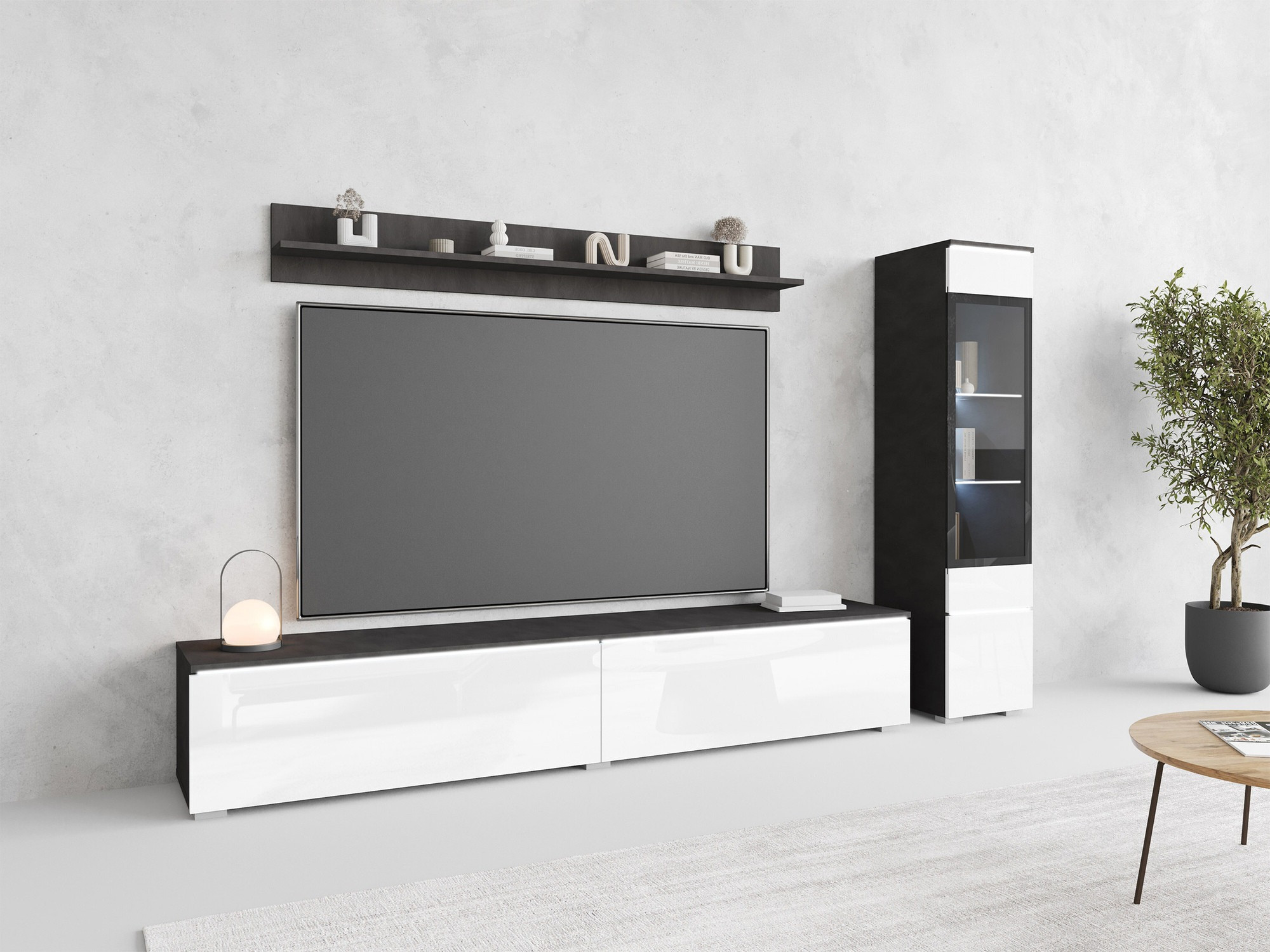 Set za dnevnu sobu Mirfivo 100 (Matera siva + Sjajno belo)