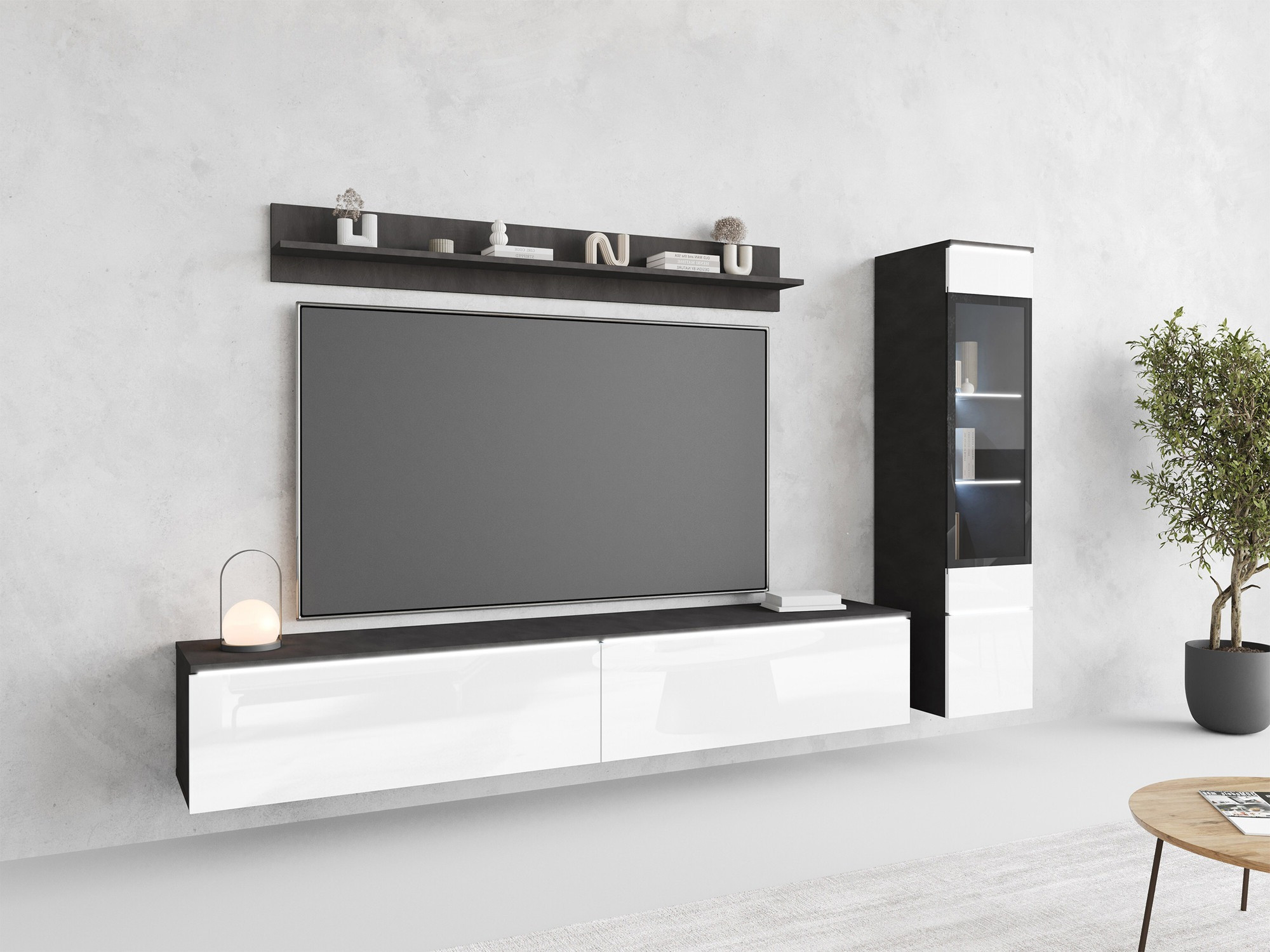 Set za dnevnu sobu Mirfivo 100 (Matera siva + Sjajno belo)