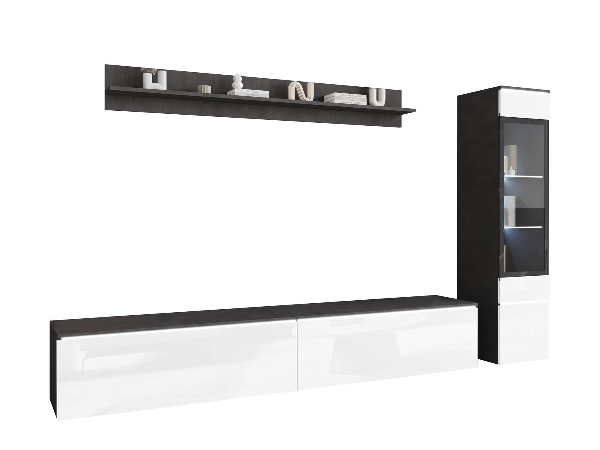 Set za dnevnu sobu Mirfivo 100 (Matera siva + Sjajno belo)