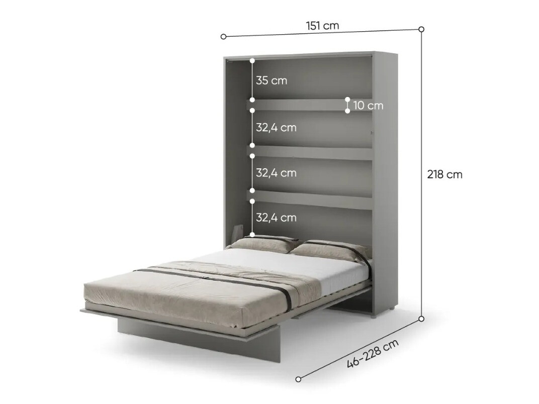 Zidni krevet Concept Pro Lenart (Sivo)