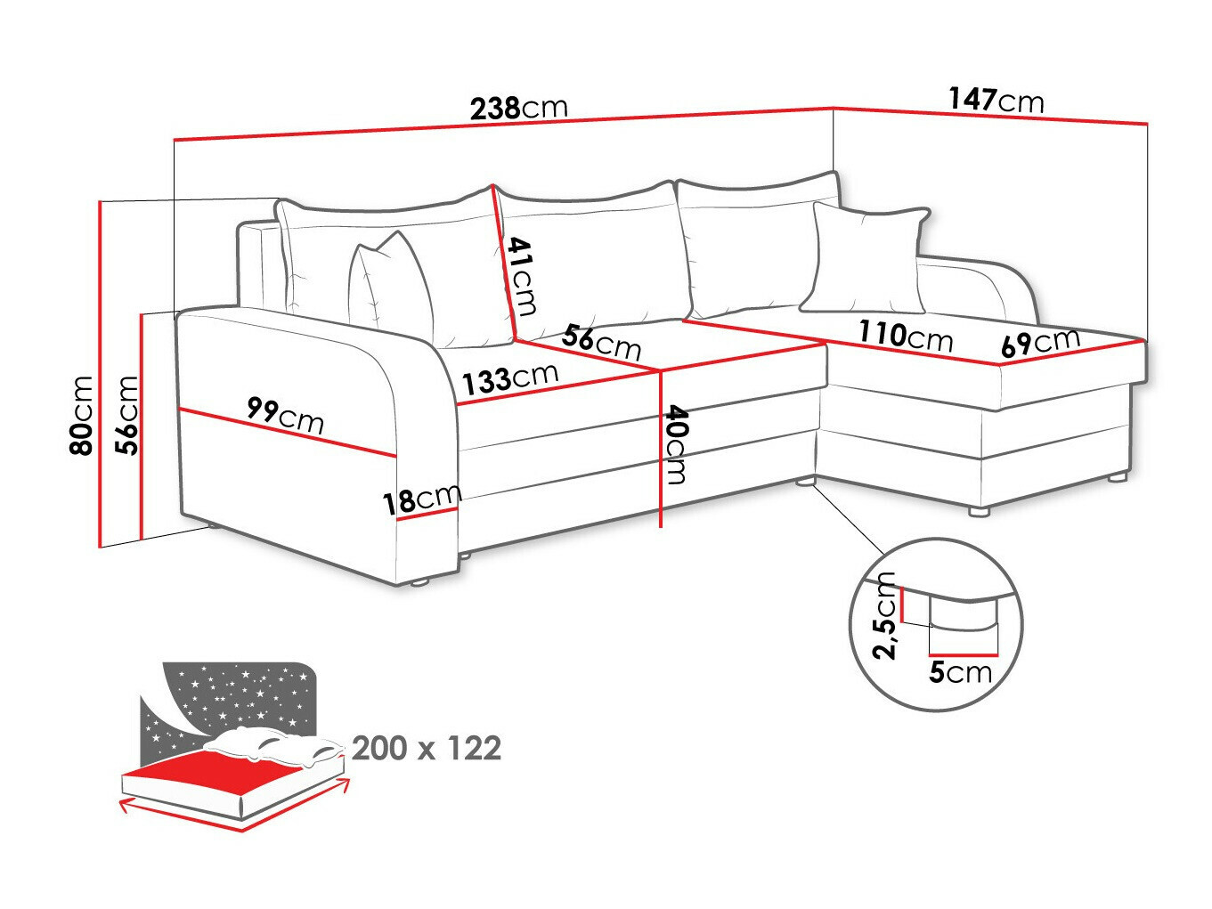 Ugaona sofa Comfivo 203 (Poso 135)