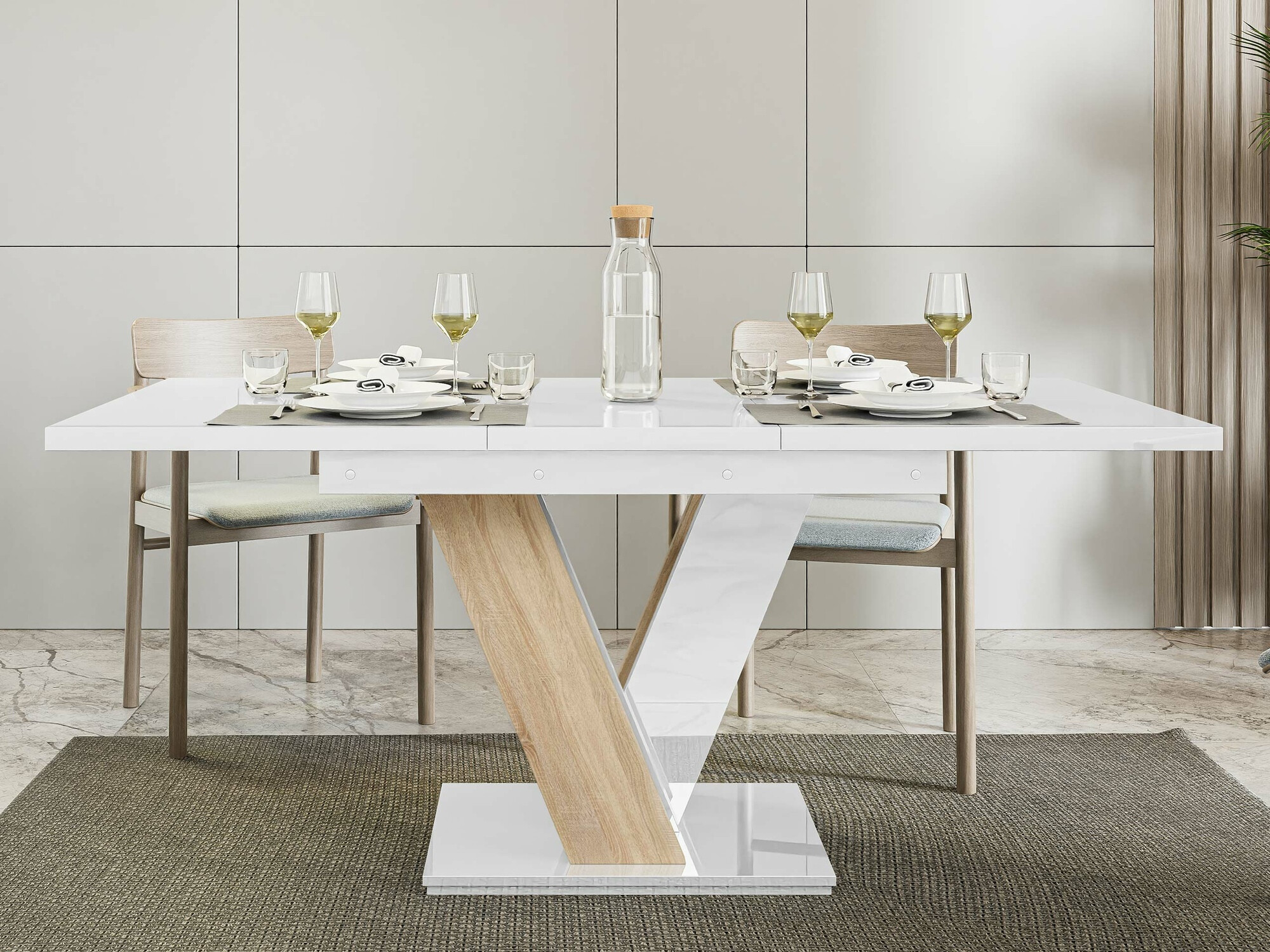 Sto Goodyear 104 (Sjajno belo + Sonoma hrast)