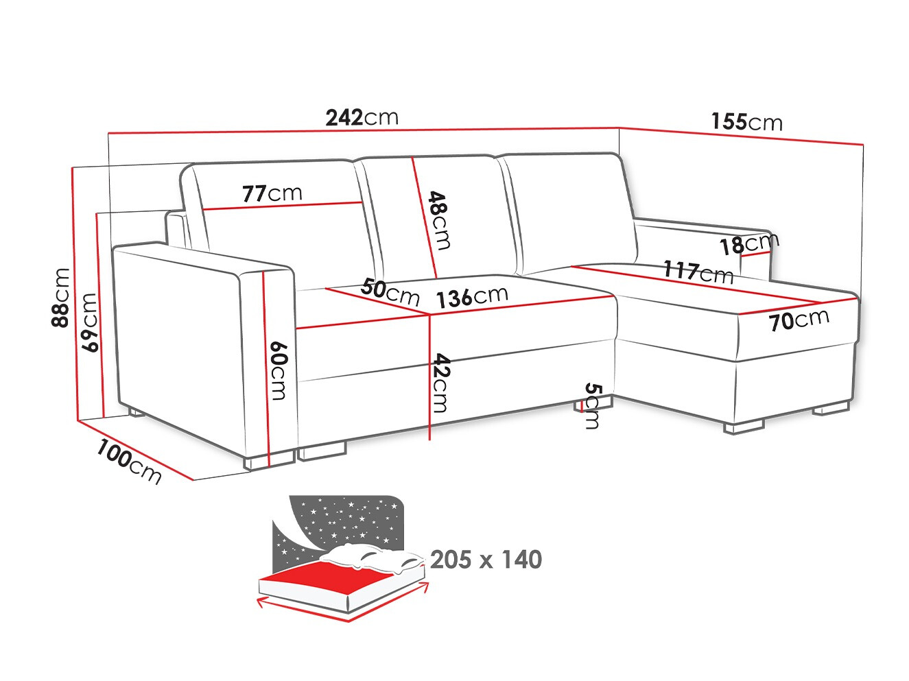 Ugaona sofa Columbus 187 (Neve 16)