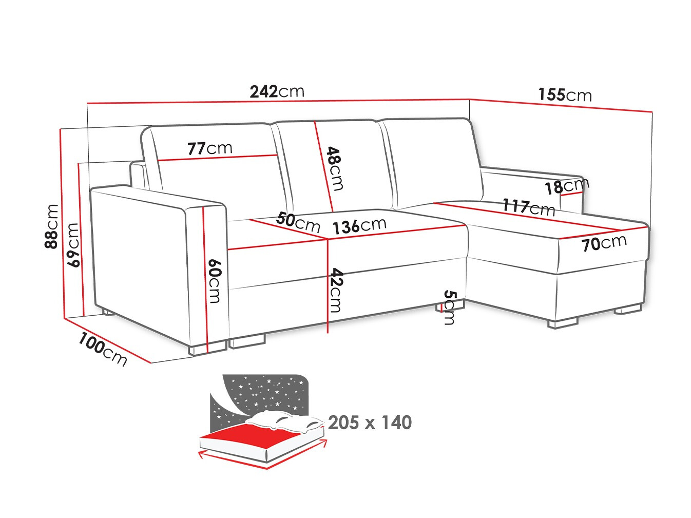 Ugaona sofa Columbus 187 (Neve 34)