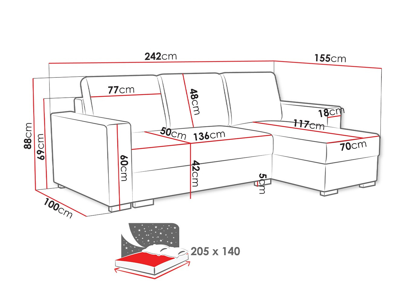 Ugaona sofa Columbus 187 (Neve 3)