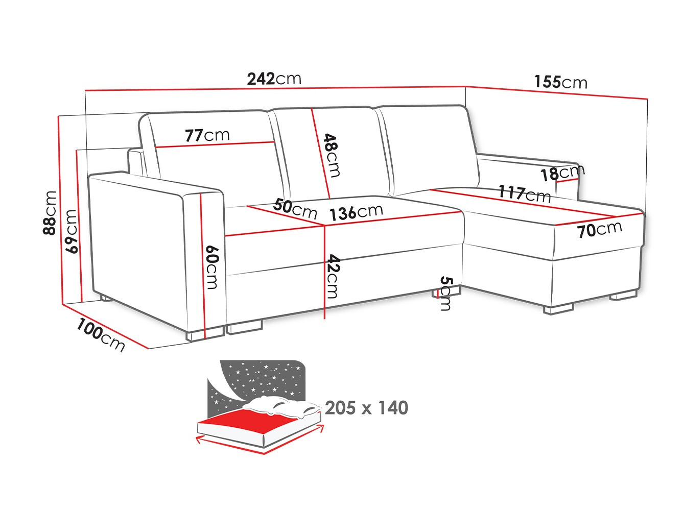 Ugaona sofa Columbus 187 (Neve 85)