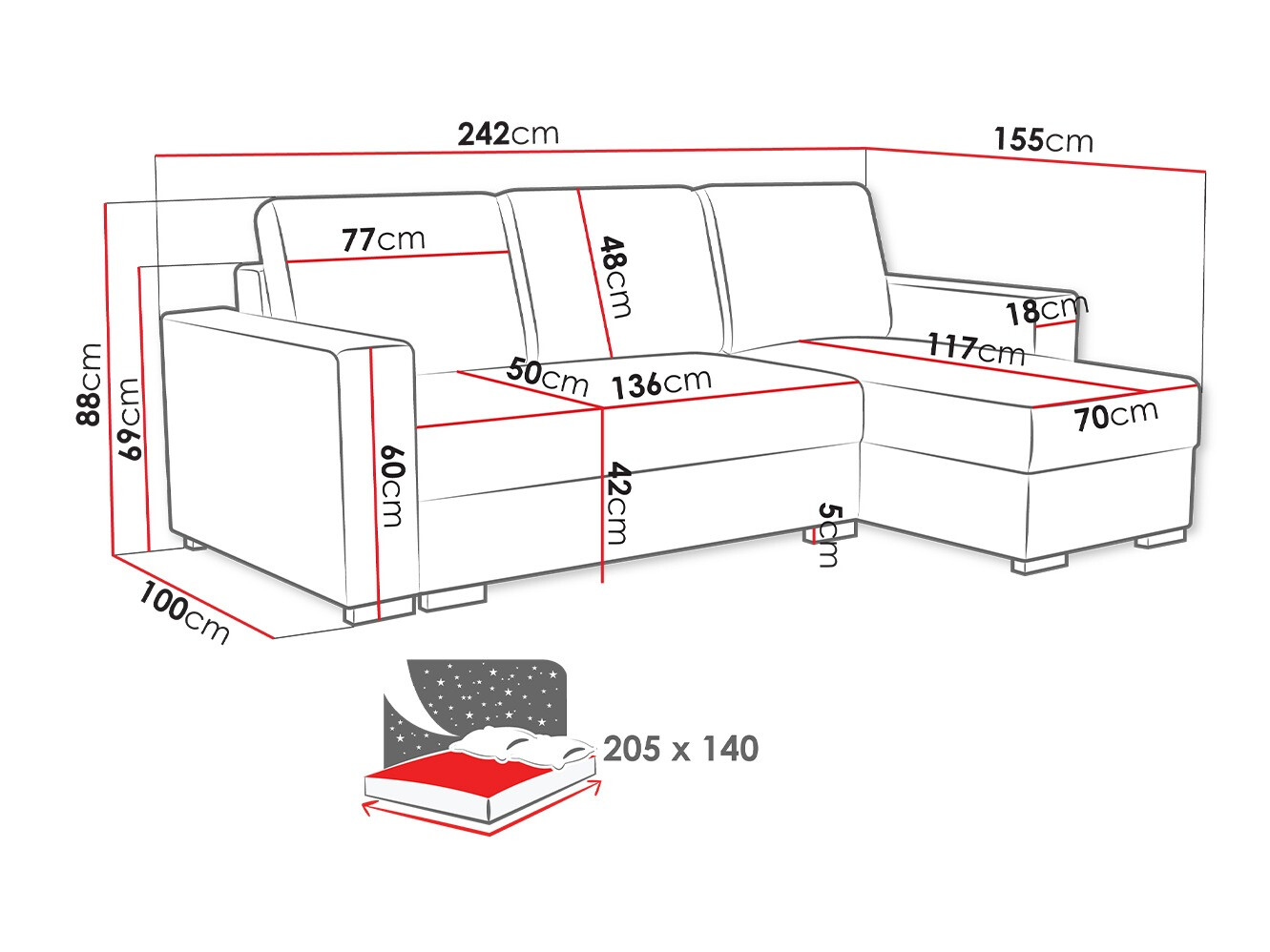Ugaona sofa Columbus 187 (Neve 90)