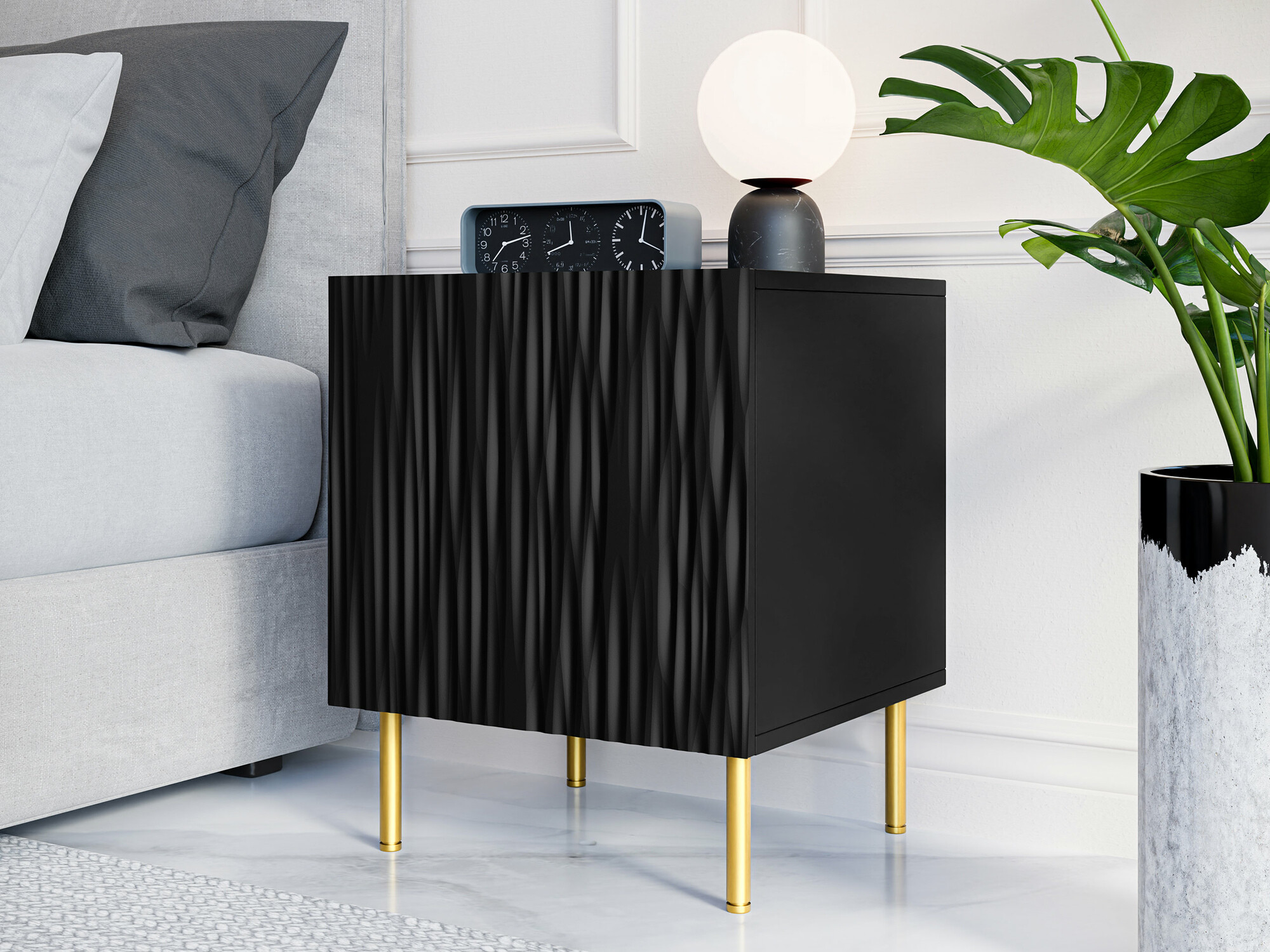 Set noćnih ormarića Lorelbo 102 (Crno + Zlatan)