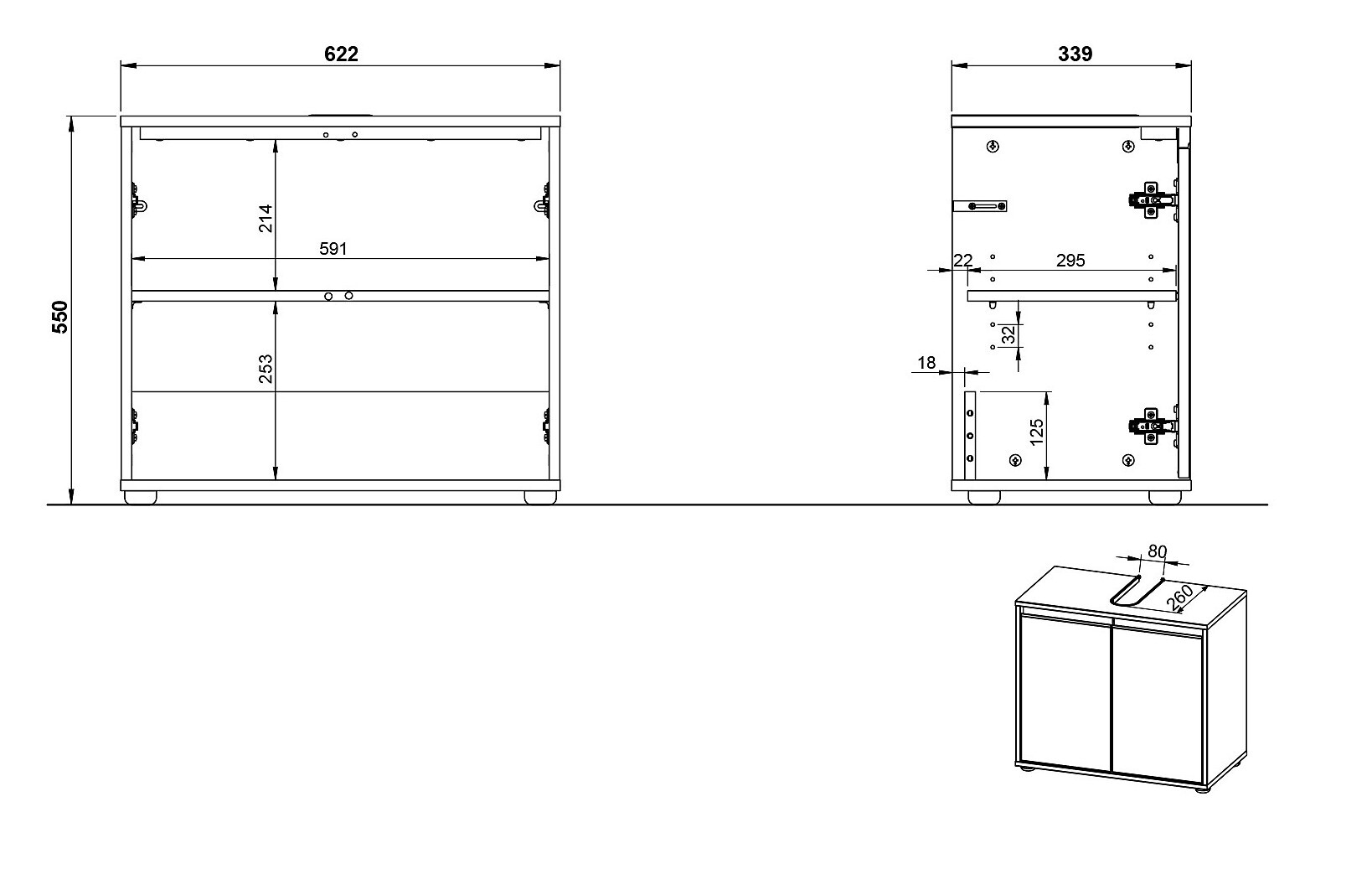 Samostojeći kupatilski ormarić za umivaonik Tensona 100 (Grafit)