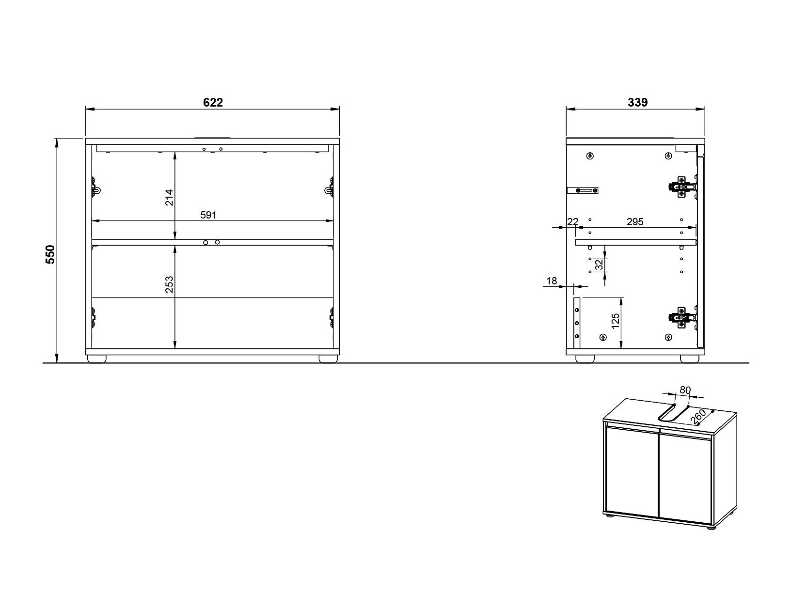 Samostojeći ormarić sa umivaonikom Tensona 100 (Svetloosiva)