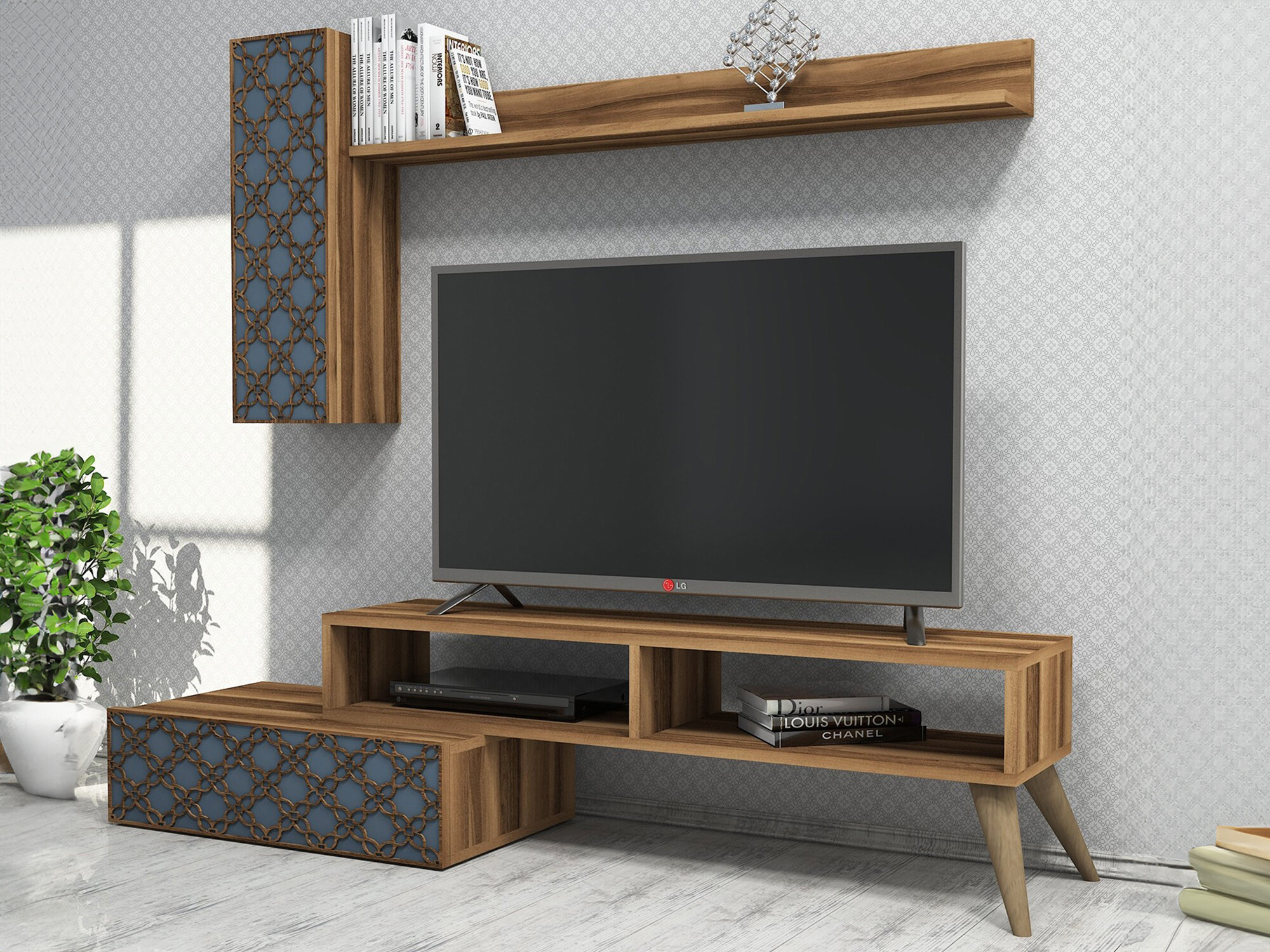 Set za dnevnu sobu Kailua 1561 (Orah + Plava)