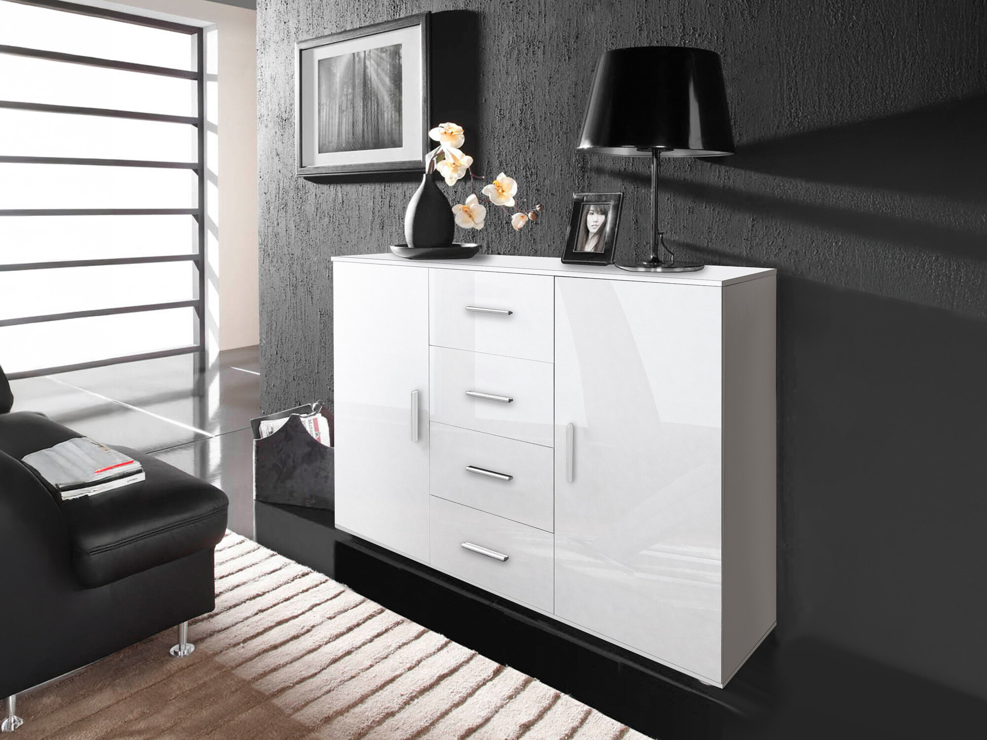 Komoda Charlotte 118 (Belo + Sjajno belo)