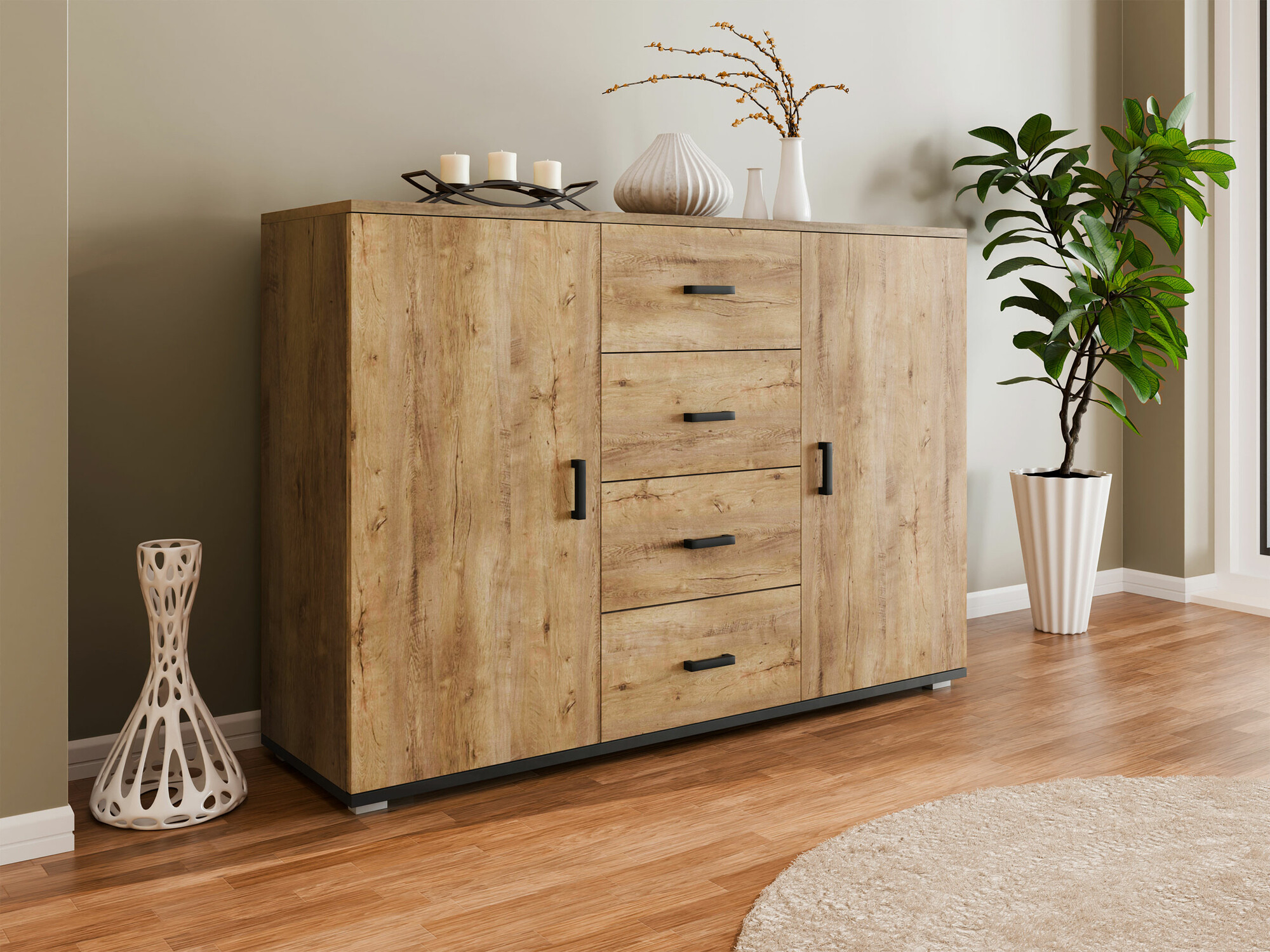 Komoda Charlotte 118 (Hrast Lefkas + Crno)