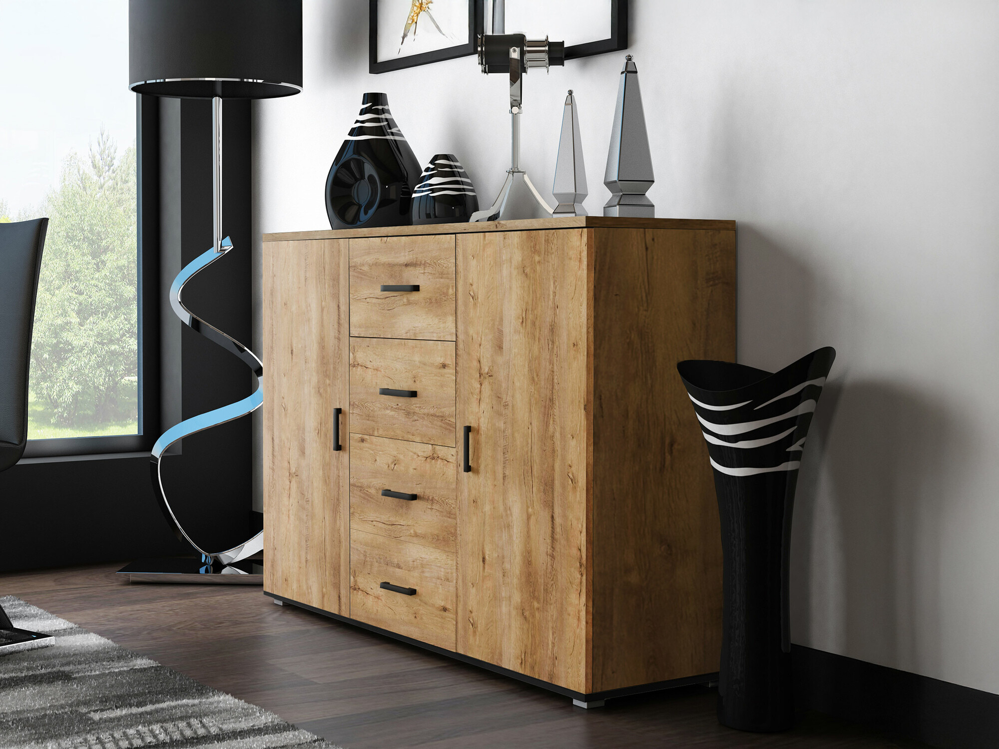 Komoda Charlotte 118 (Храст лефкас + Crno)