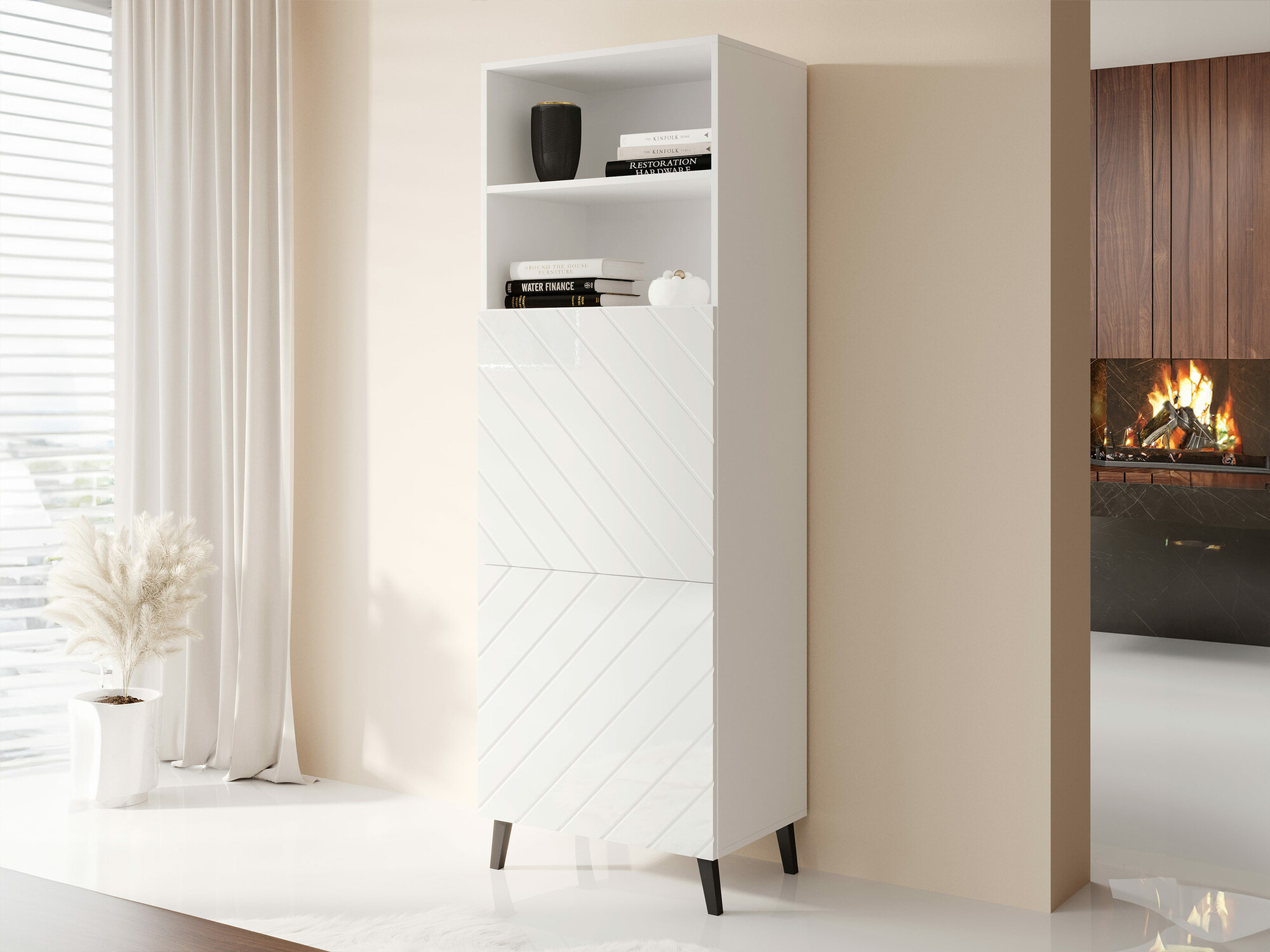 Polica Charlotte 178 (Belo + Sjajno belo)