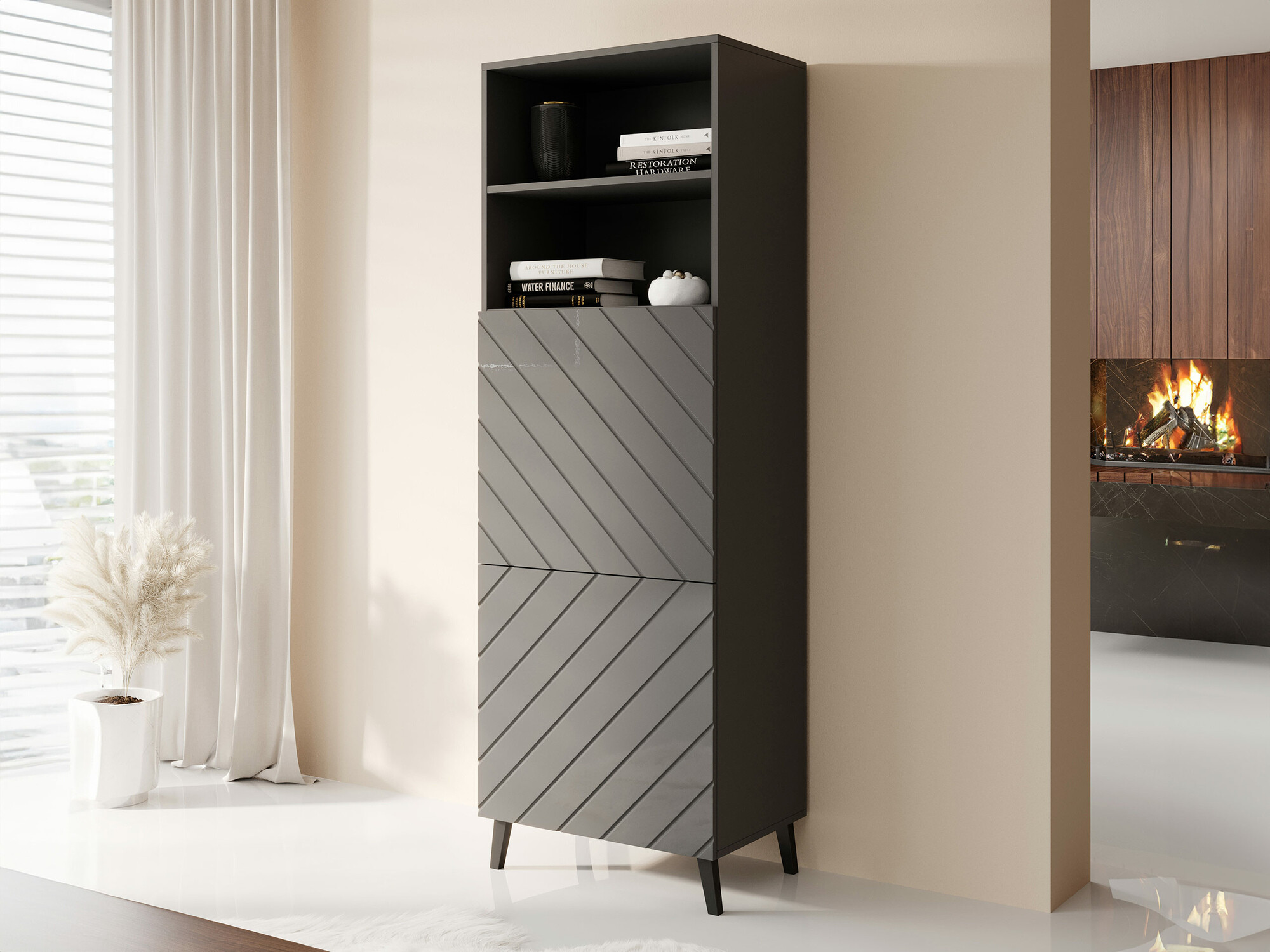 Polica Charlotte 178 (Graphite + Sjajni grafit)