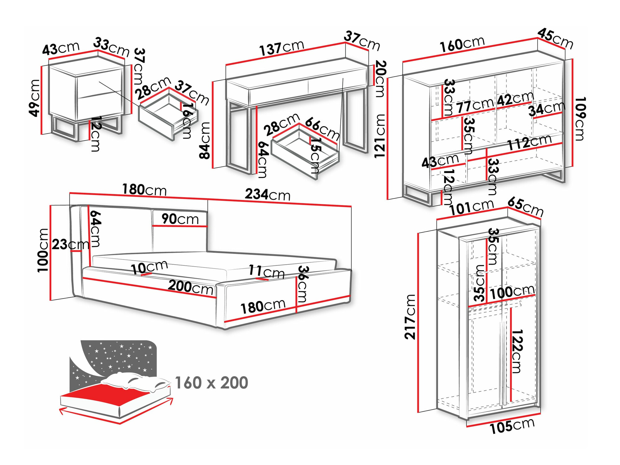 Set spavaća soba Calcalo 110 (Bež)