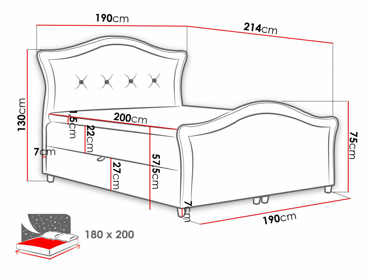 Boxspring krevet Baltimore 136 (Velluto 12)