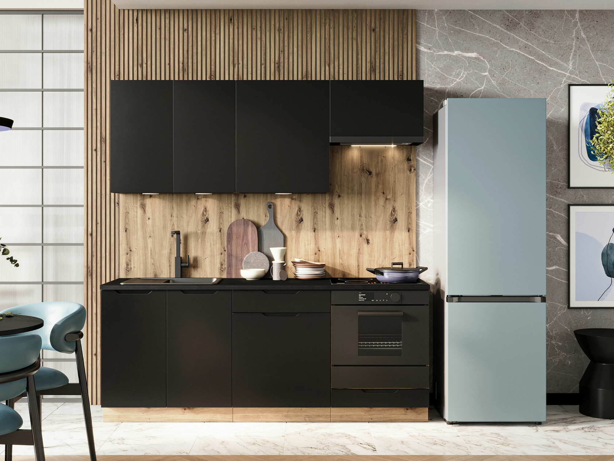 Kuhinjski set Trenton 180 (Crno + Zanatski hrast)