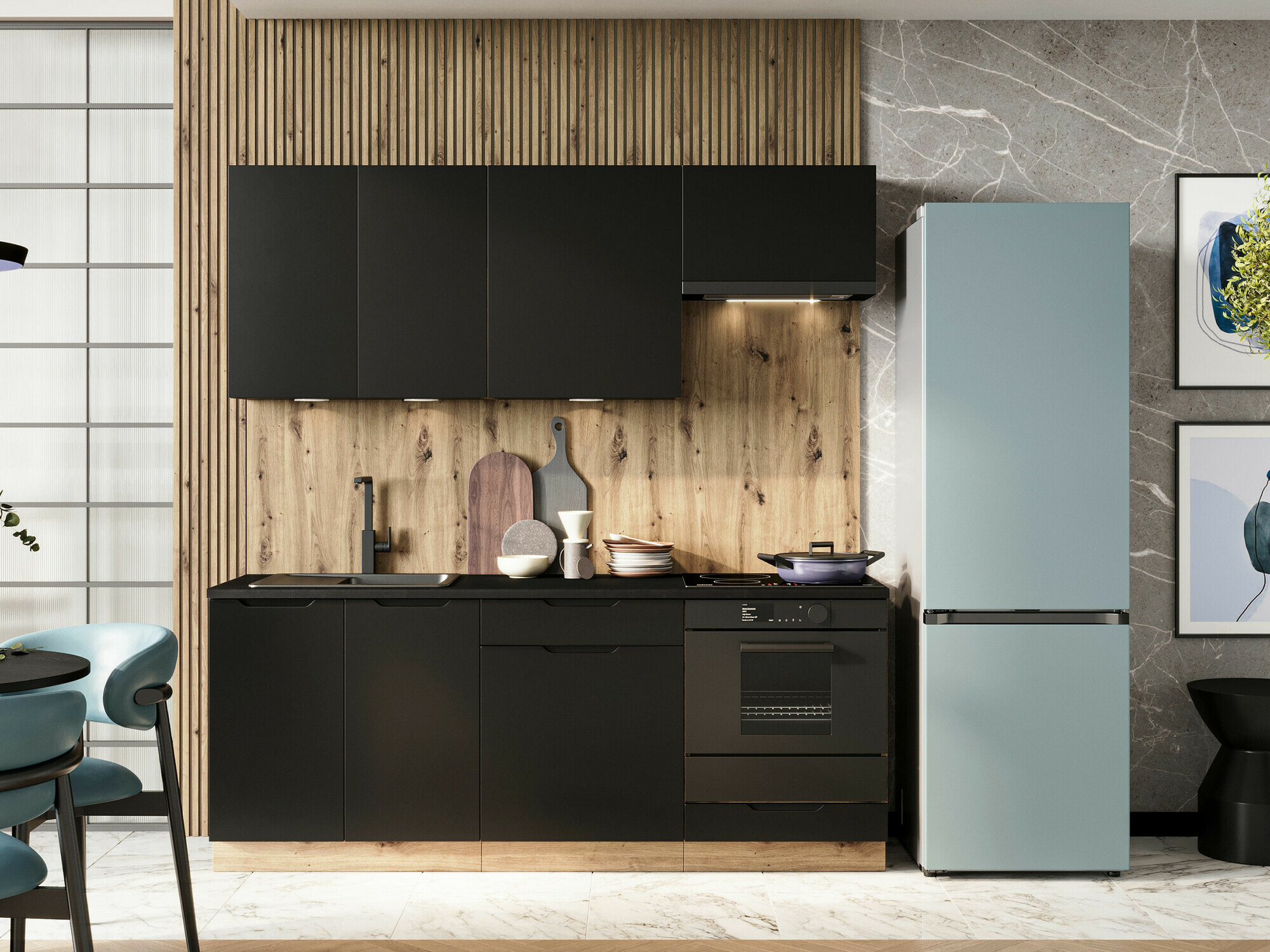 Kuhinjski set Trenton 180 (Crno + Zanatski hrast)