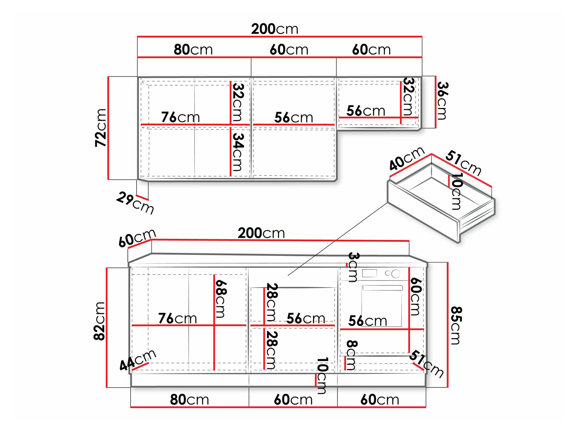 Kuhinjski set Trenton 180 (Crno + Zanatski hrast)